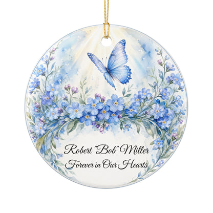 Memorial Ornament Personalized with Name, Butterfly Forget Me Not Remembrance Keepsake, In Loving Memory Sympathy Gift