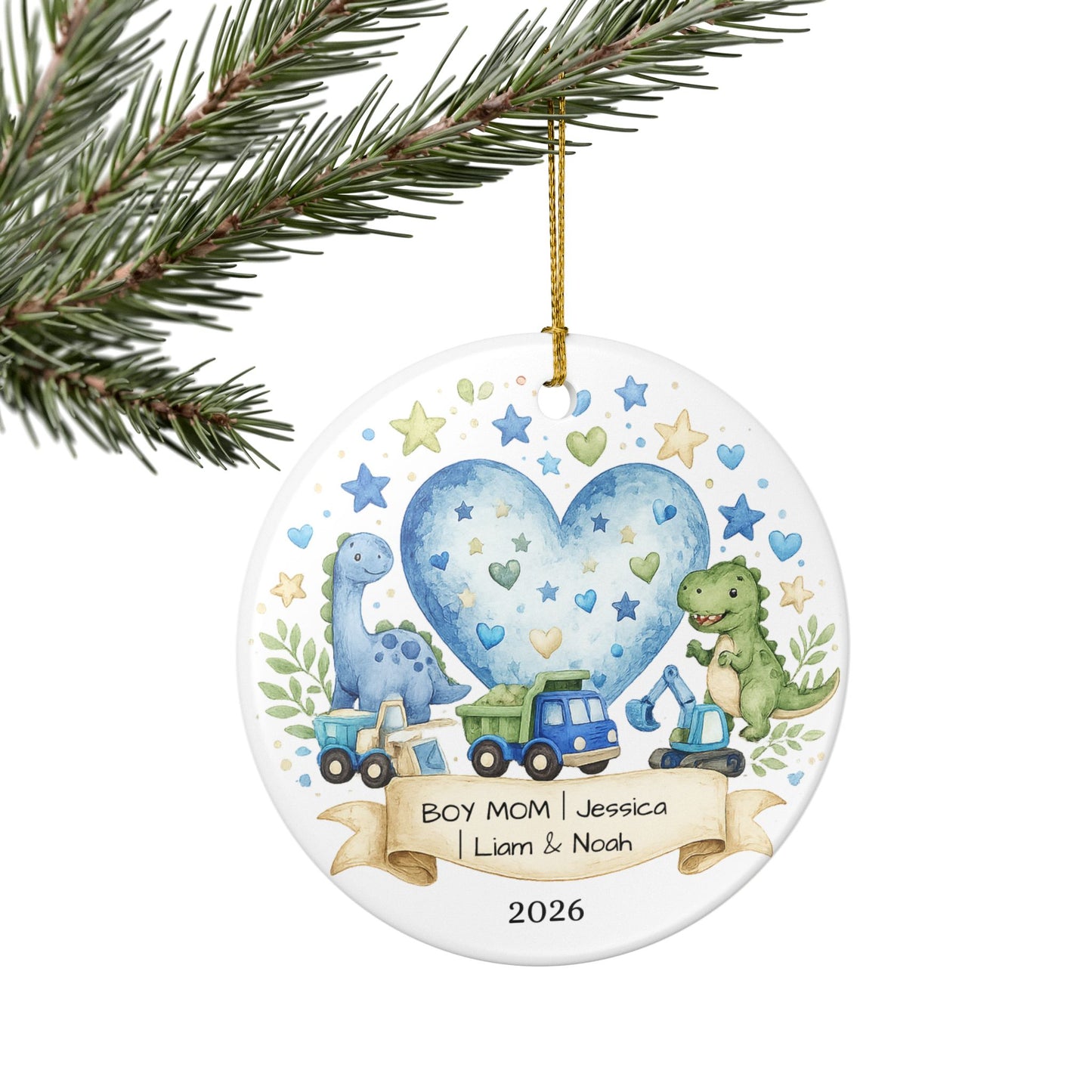 Boy Mom Christmas Ornament Personalized with Names, Ceramic Keepsake, Boy Mom Gift, Mother of Boys Gift 2026