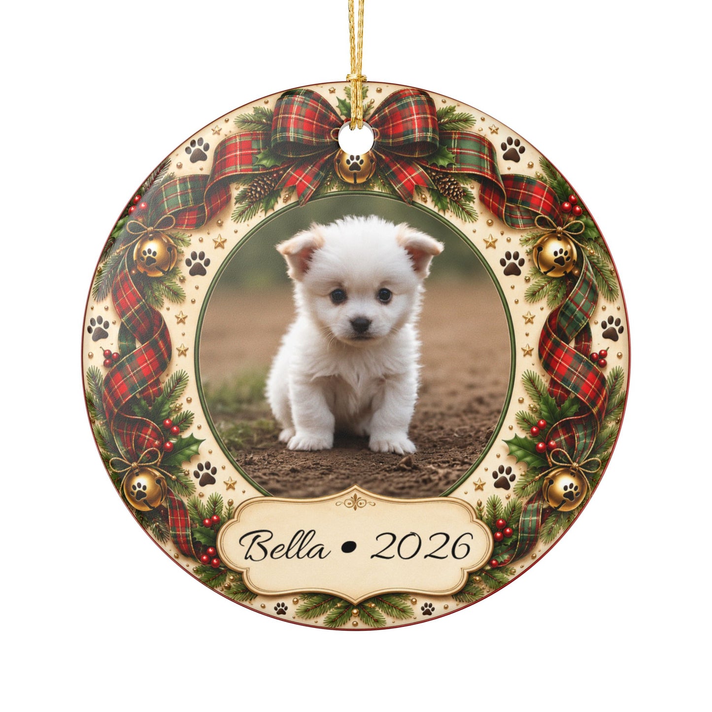 Personalized Puppy Photo 2026 Ceramic Ornament | Christmas Pet Keepsake