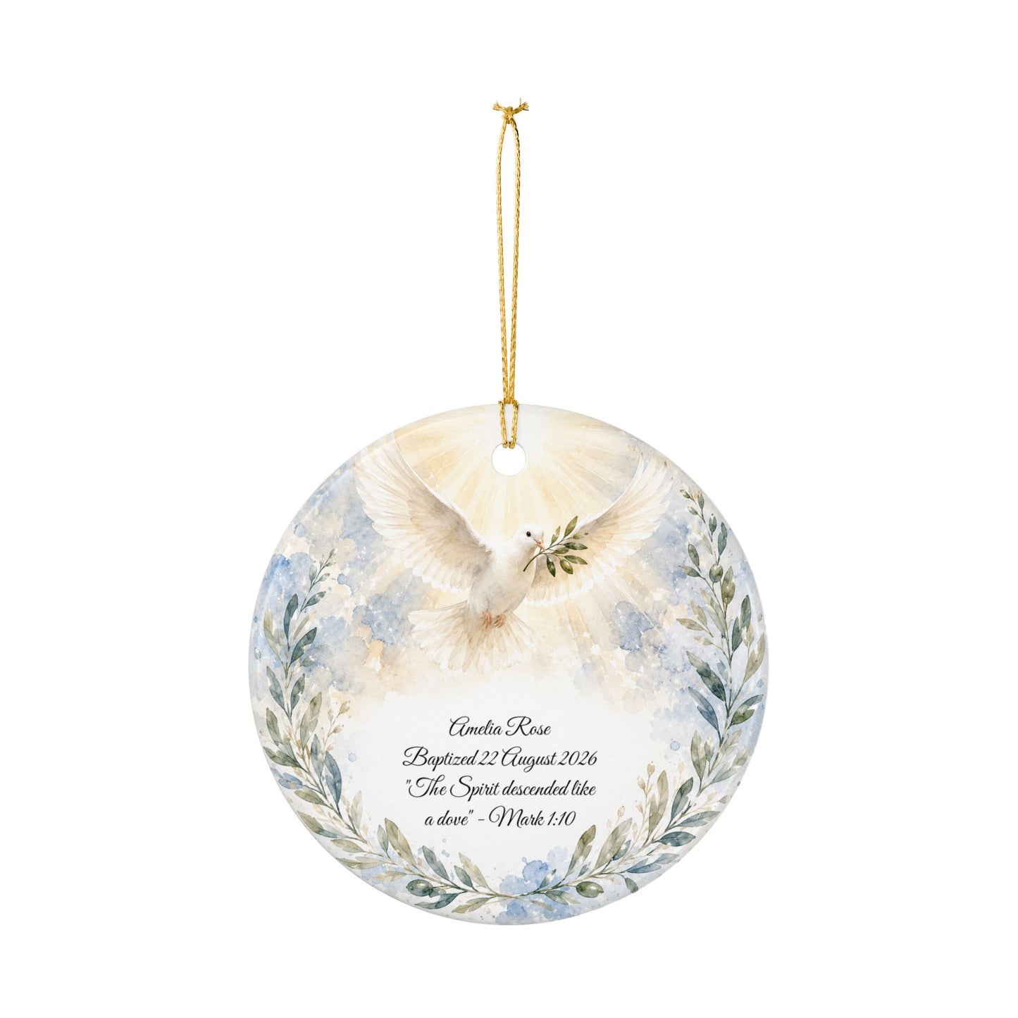 Dove Baptism Ornament Personalized, Holy Spirit Christening Keepsake with Name, Ceramic Baby Dedication Gift, Godparent Gift from Godchild