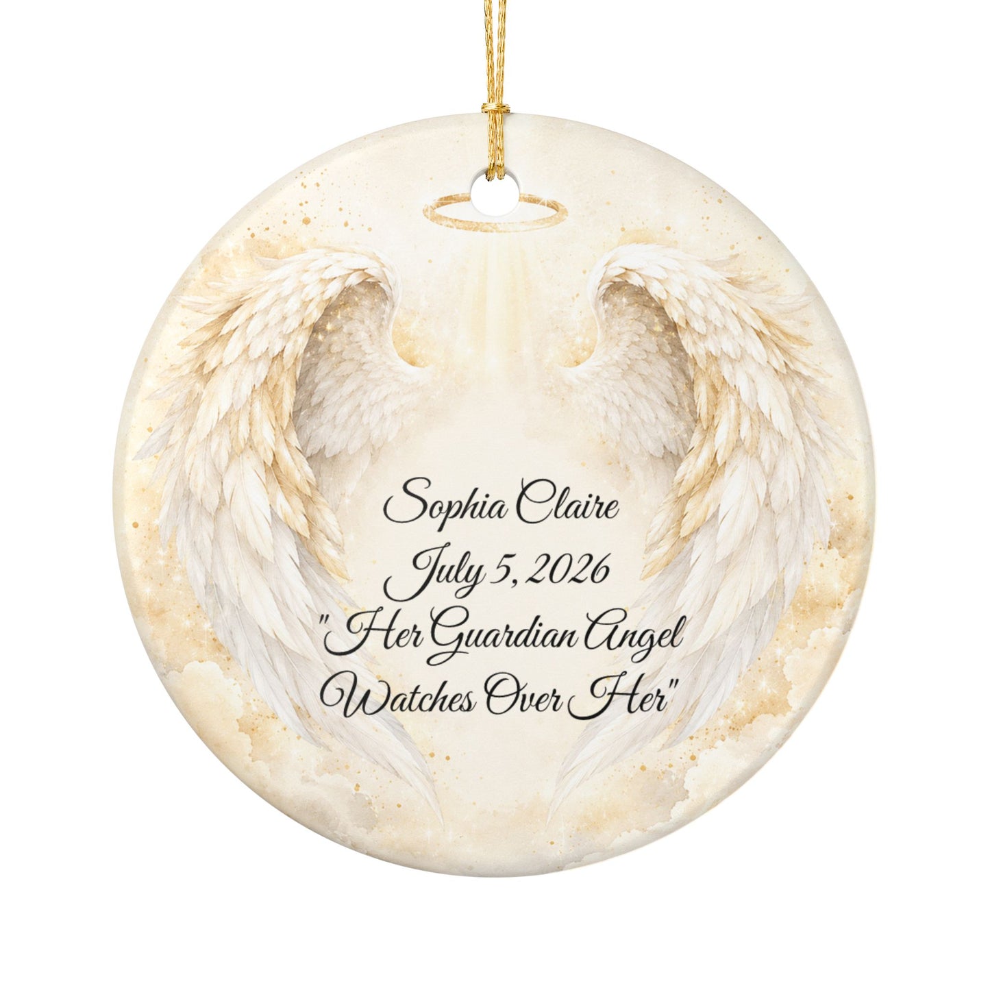 Guardian Angel Baptism Ornament with Name, Personalized Angel Wings Christening Keepsake, Ceramic God Bless Baby Gift, Godchild Ornament