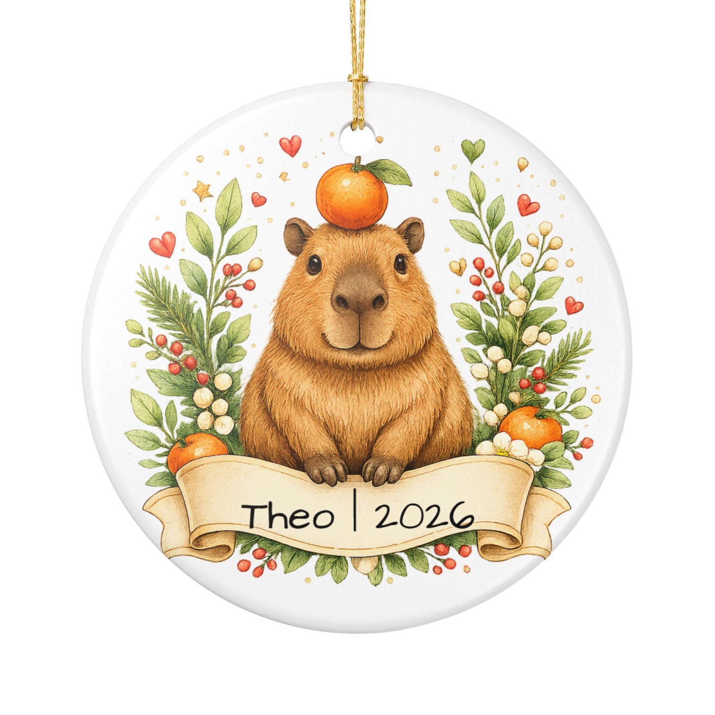 Capybara with Orange Christmas Ornament Personalized, Cute Ceramic Keepsake with Name, Funny Capybara Gift 2026
