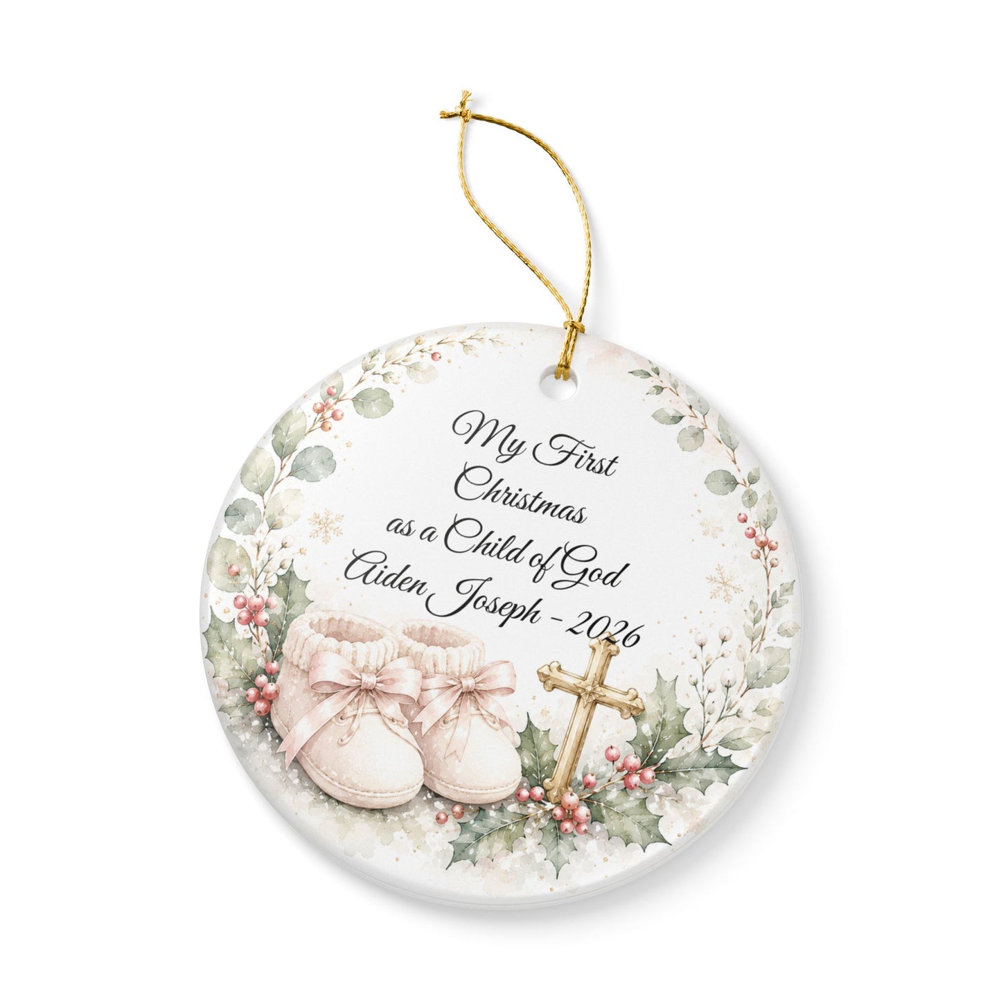 Baby's First Christmas Baptized Ornament, Child of God Personalized Keepsake with Name & Date, Ceramic Christening Christmas Gift 2026
