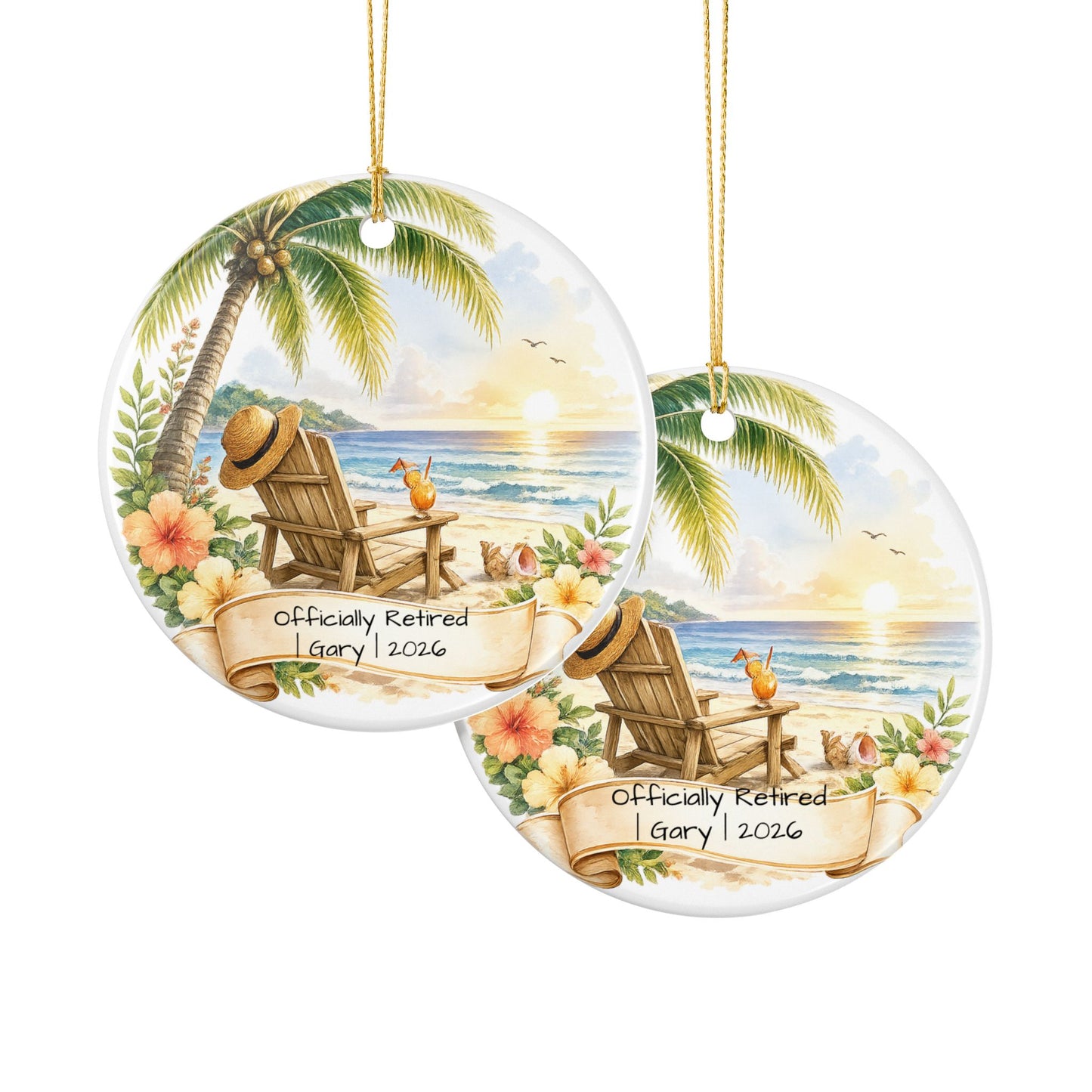 Retirement Christmas Ornament 2026 Personalized with Name, Beach Ceramic Keepsake, Officially Retired Gift, Coworker
