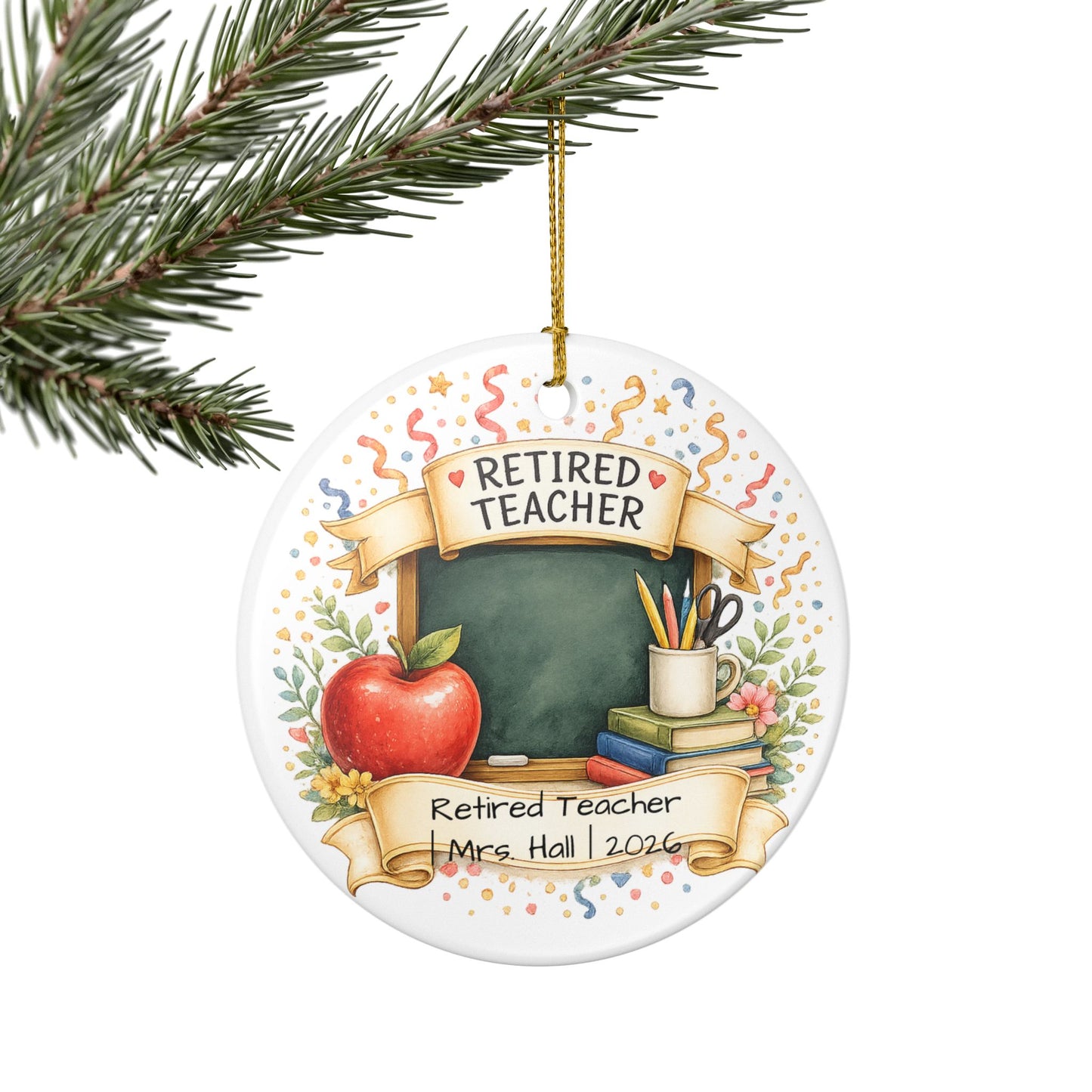 Retired Teacher Christmas Ornament 2026 Personalized, Ceramic Keepsake with Name, Teacher Retirement Gift 2026