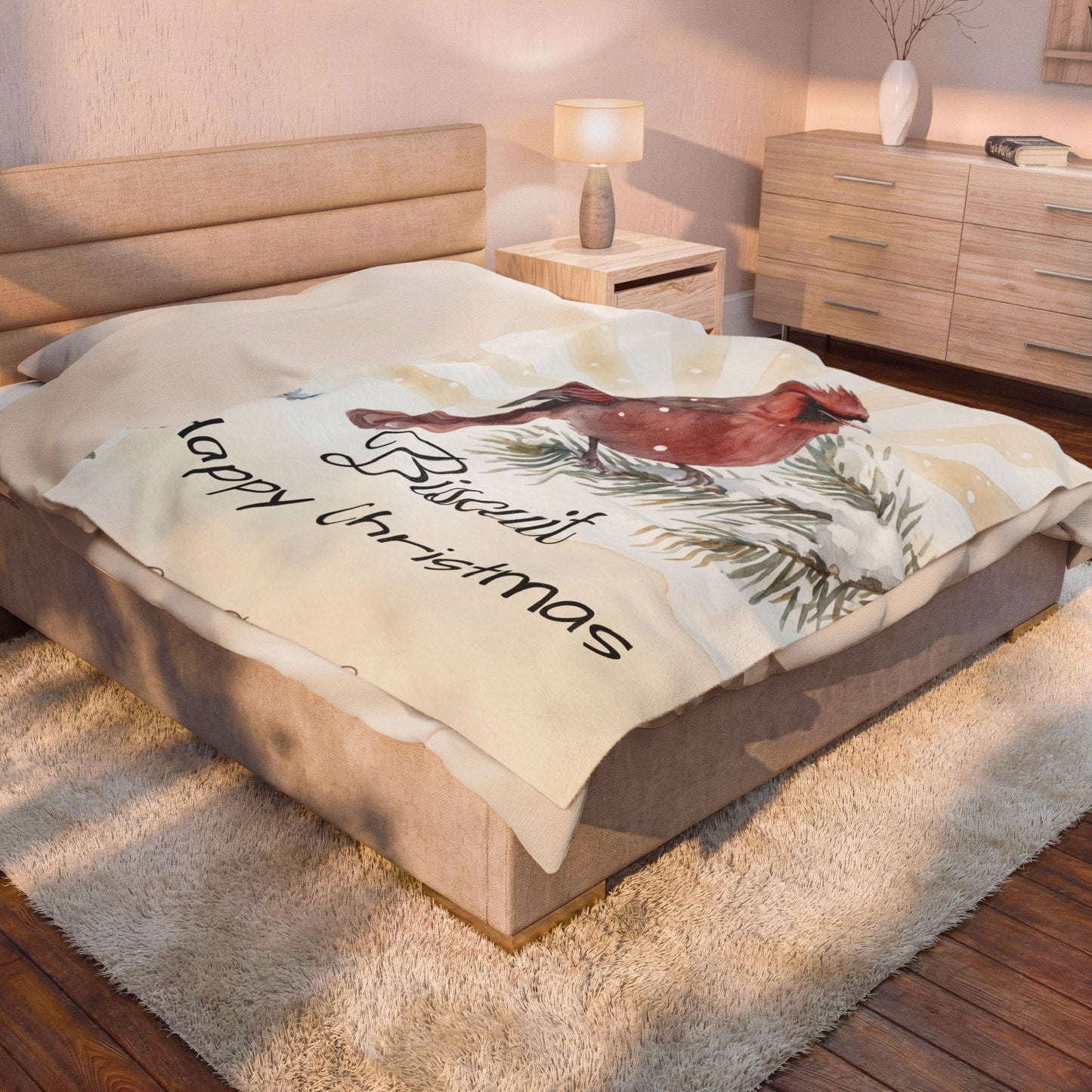 Copy of Bearded Man Portrait Velveteen Plush Blanket | Holiday Script "Happy Christmas"