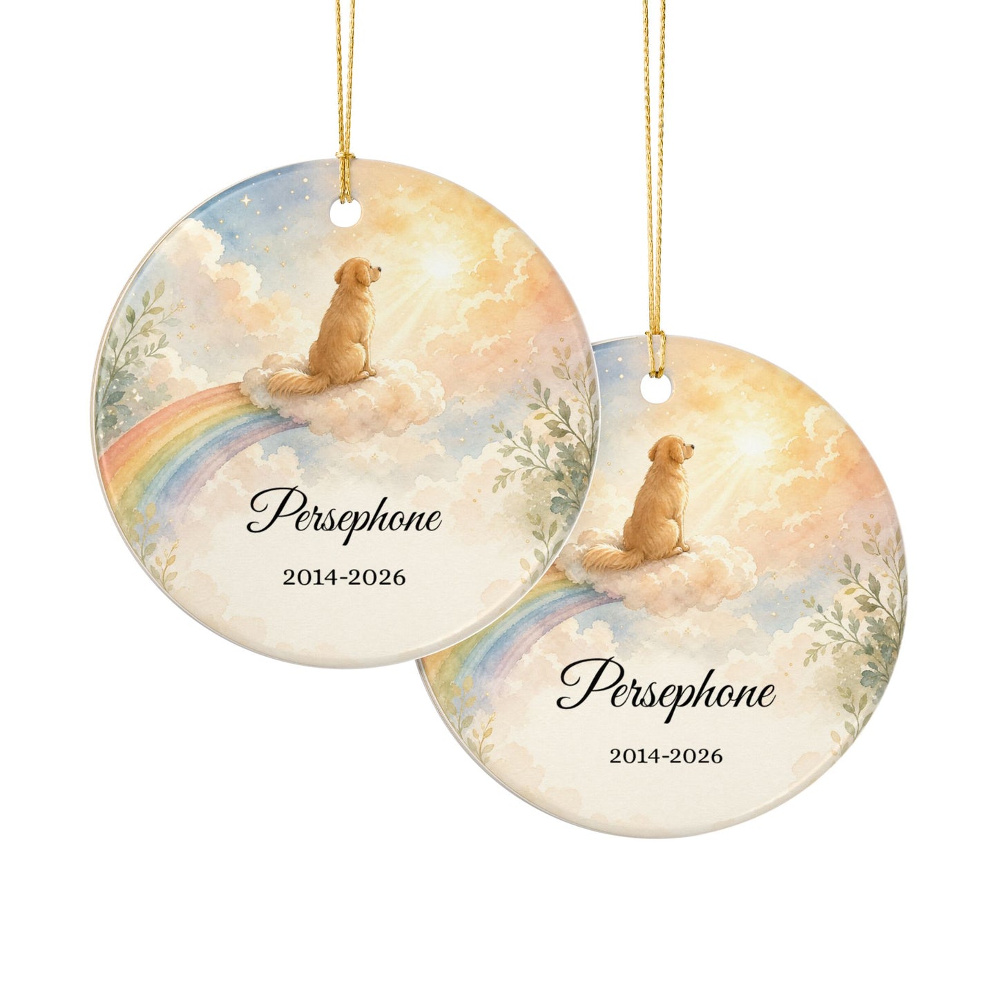 Pet Memorial Ornament Personalized, Rainbow Bridge Dog Remembrance Keepsake with Name, Loss of Dog Sympathy Gift