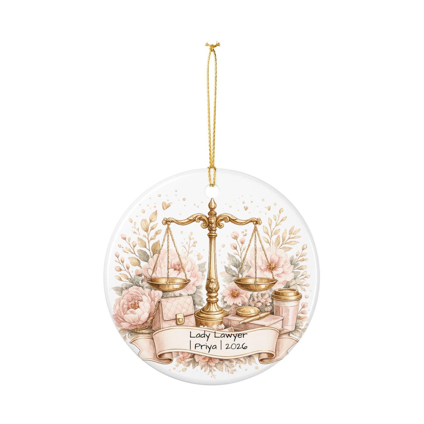 Female Lawyer Christmas Ornament Personalized with Name, Ceramic Keepsake, Lady Lawyer Attorney Gift for Her 2026
