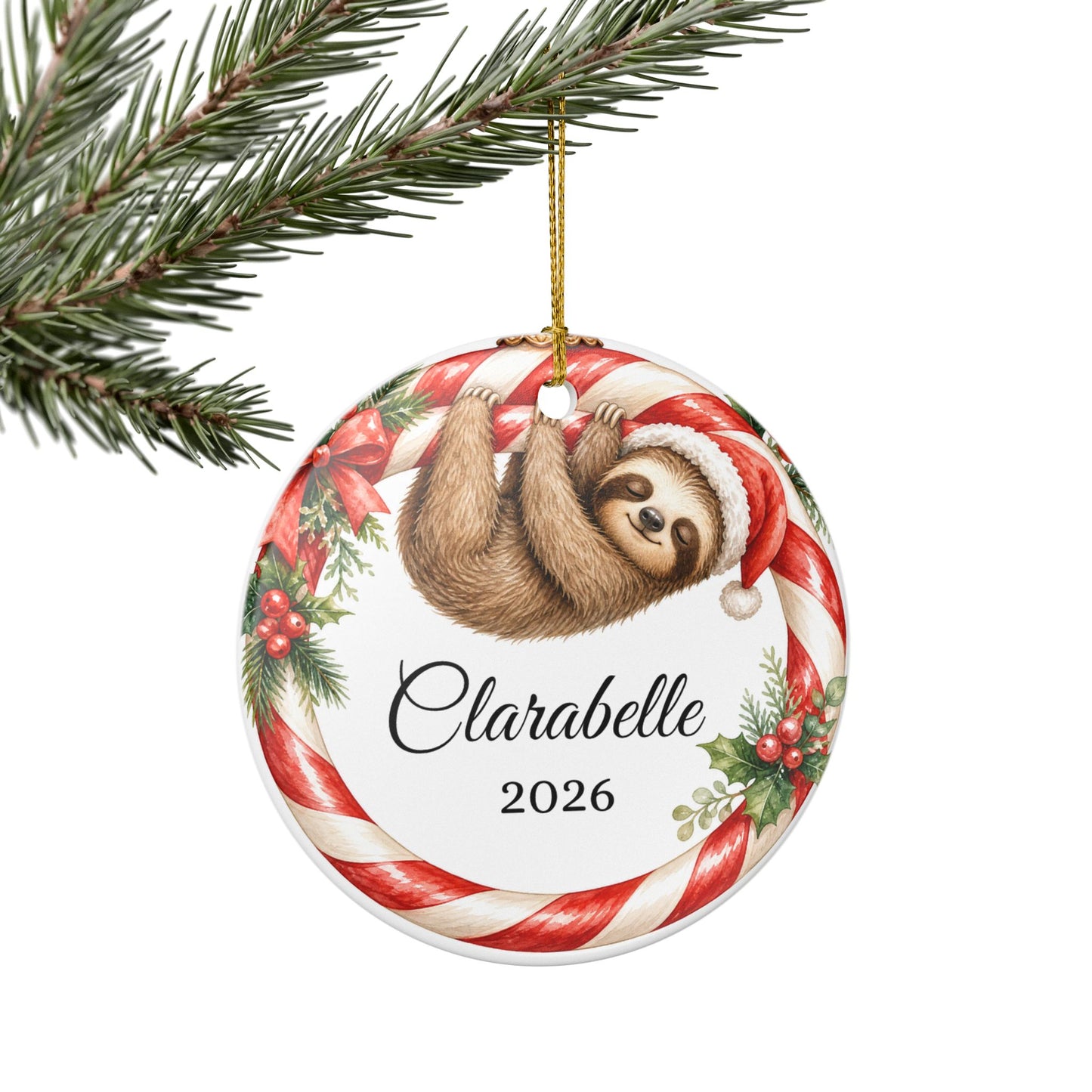 Baby First Christmas Ornament Personalized, Sloth Candy Cane Keepsake with Name 2026, Funny New Baby Gift Ornament