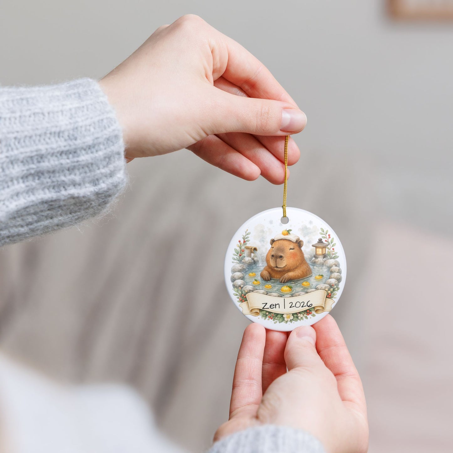 Capybara Hot Spring Christmas Ornament Personalized, Cute Ceramic Keepsake with Name, Relaxing Capybara Gift 2026