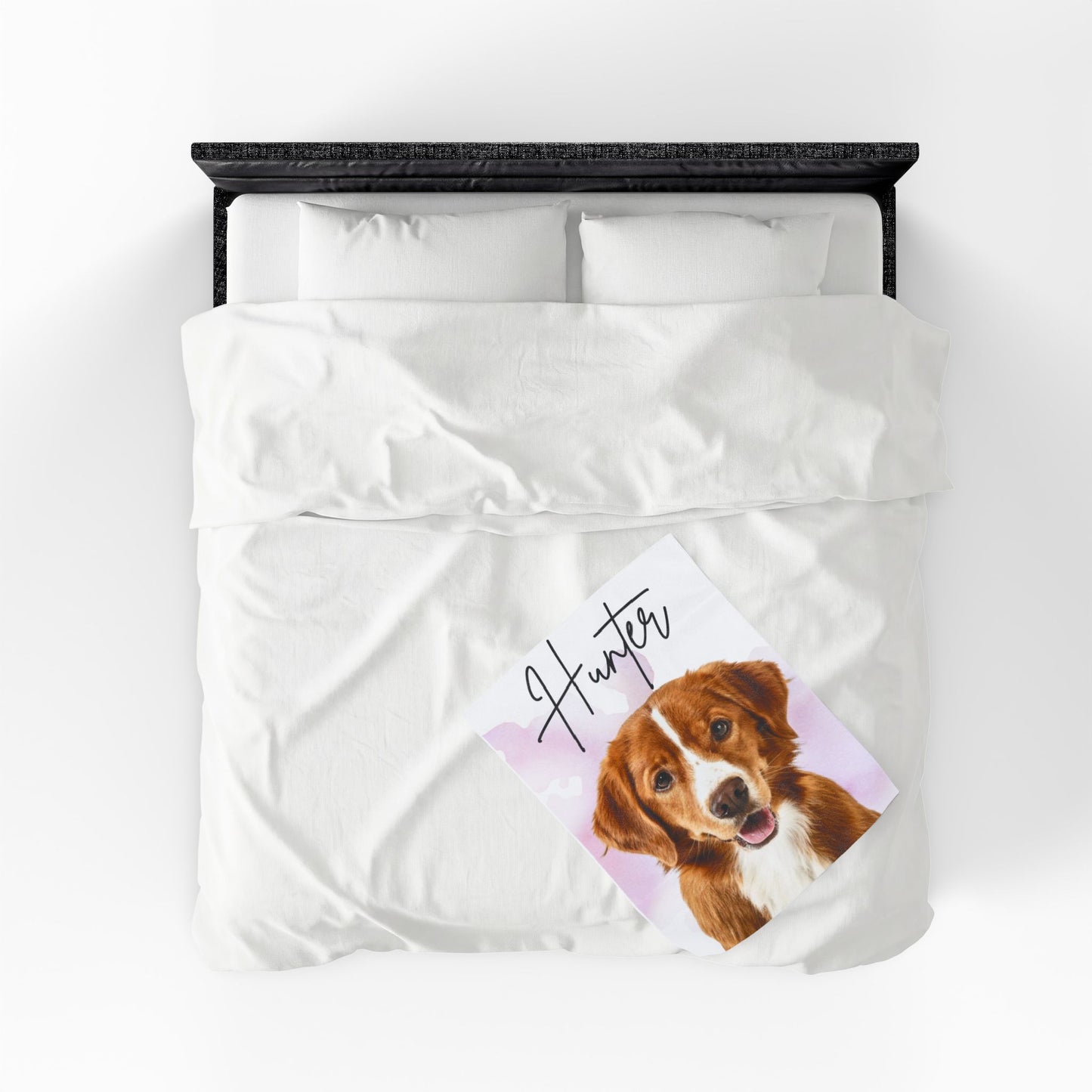 Personalized Dog Portrait Velveteen Plush Blanket | Custom Name Pet Blanket