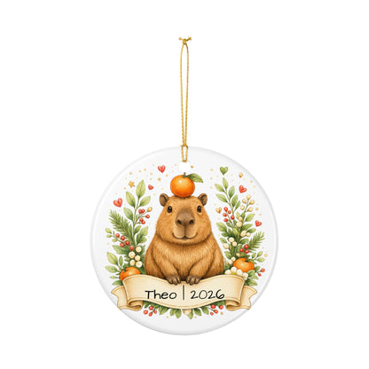 Capybara with Orange Christmas Ornament Personalized, Cute Ceramic Keepsake with Name, Funny Capybara Gift 2026