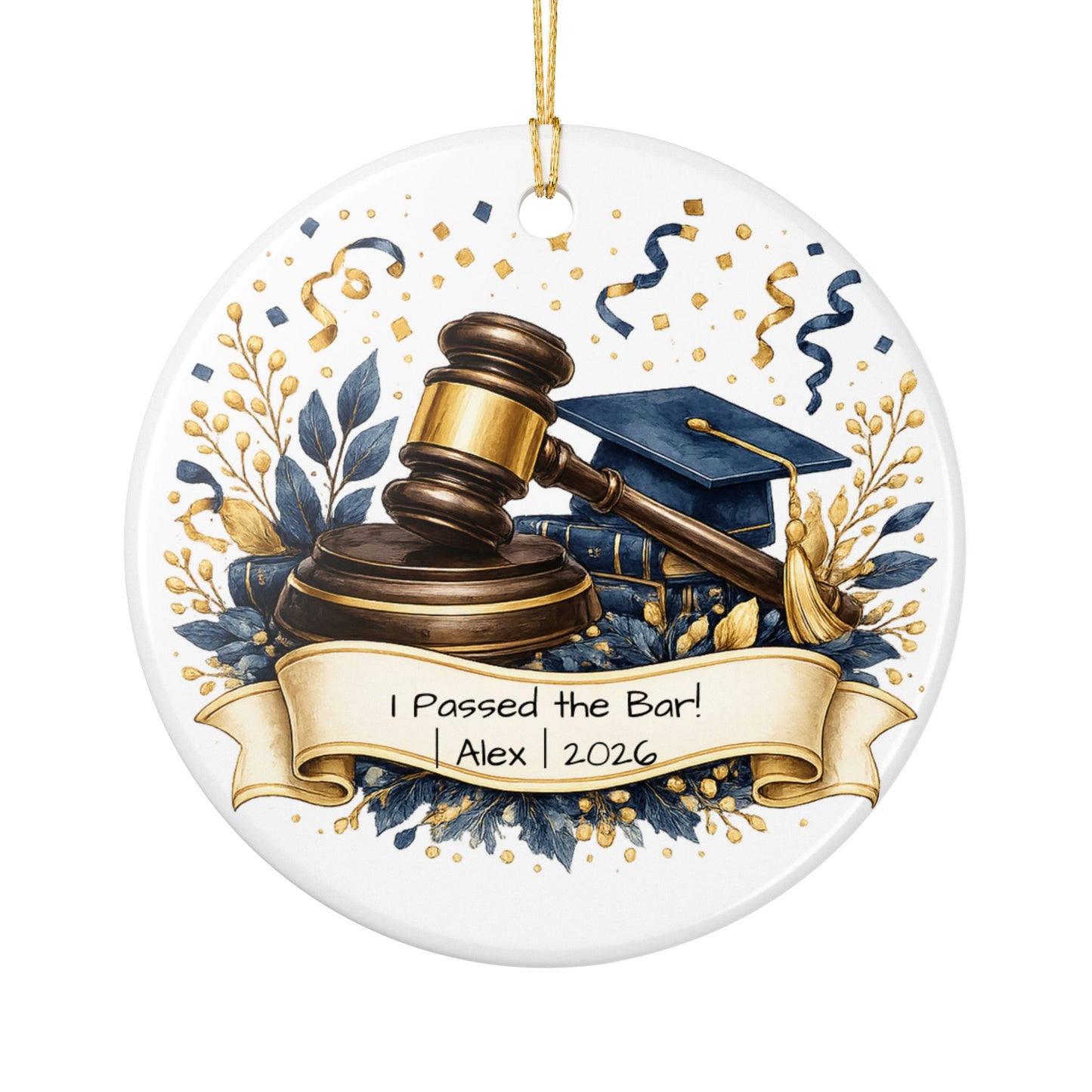 Passed the Bar Ornament 2026 Personalized, Ceramic Keepsake with Name, New Lawyer Gift, Bar Exam Passed Gift