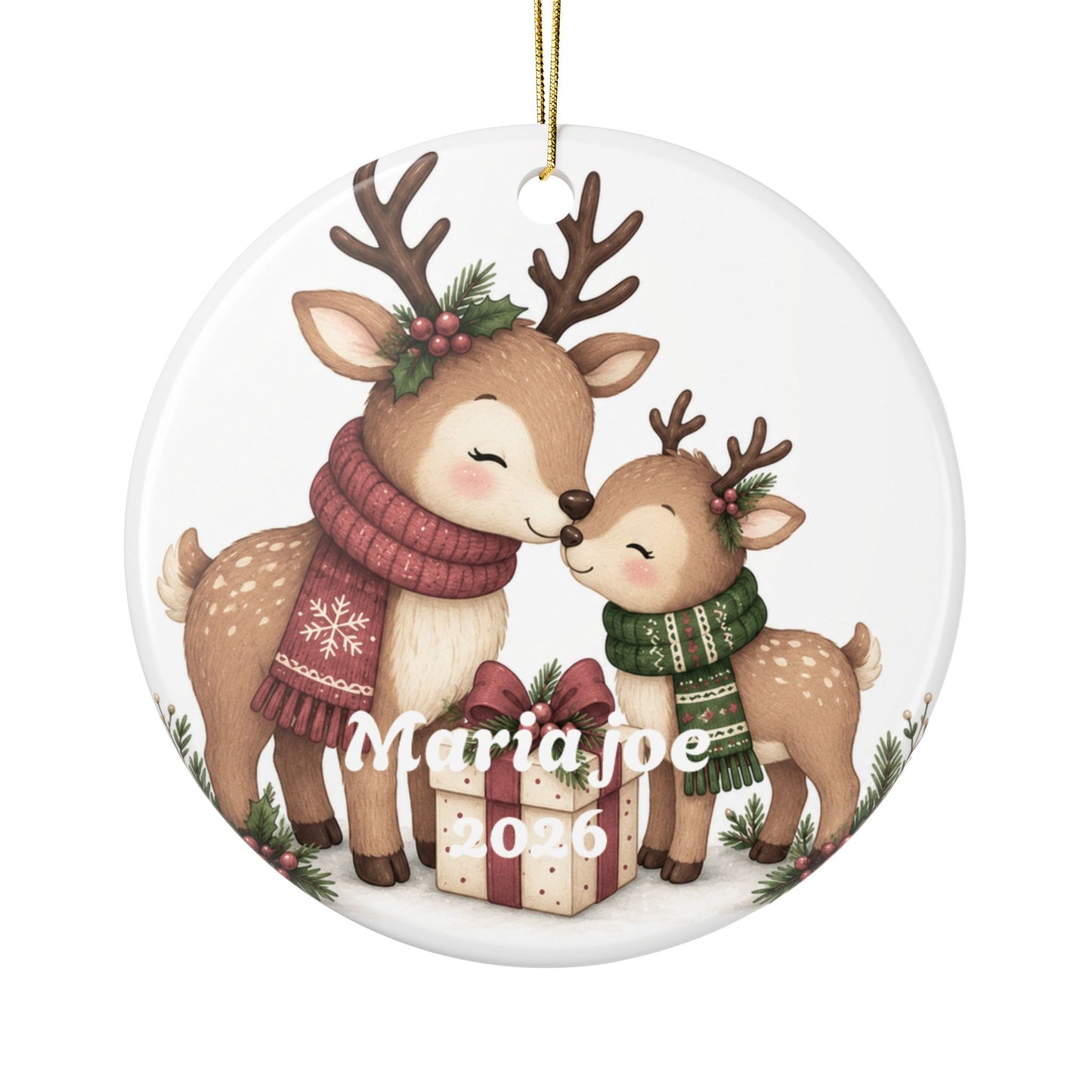 Mama and Baby Reindeer Ceramic Ornament | Christmas Tree Decoration