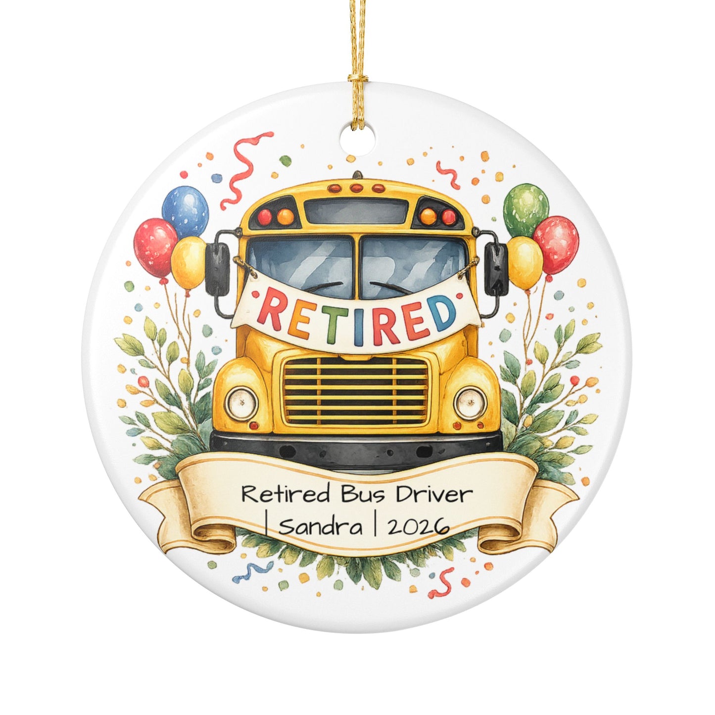 Retired Bus Driver Ornament 2026 Personalized, Ceramic Keepsake with Name, Bus Driver Retirement Gift, Keepsake