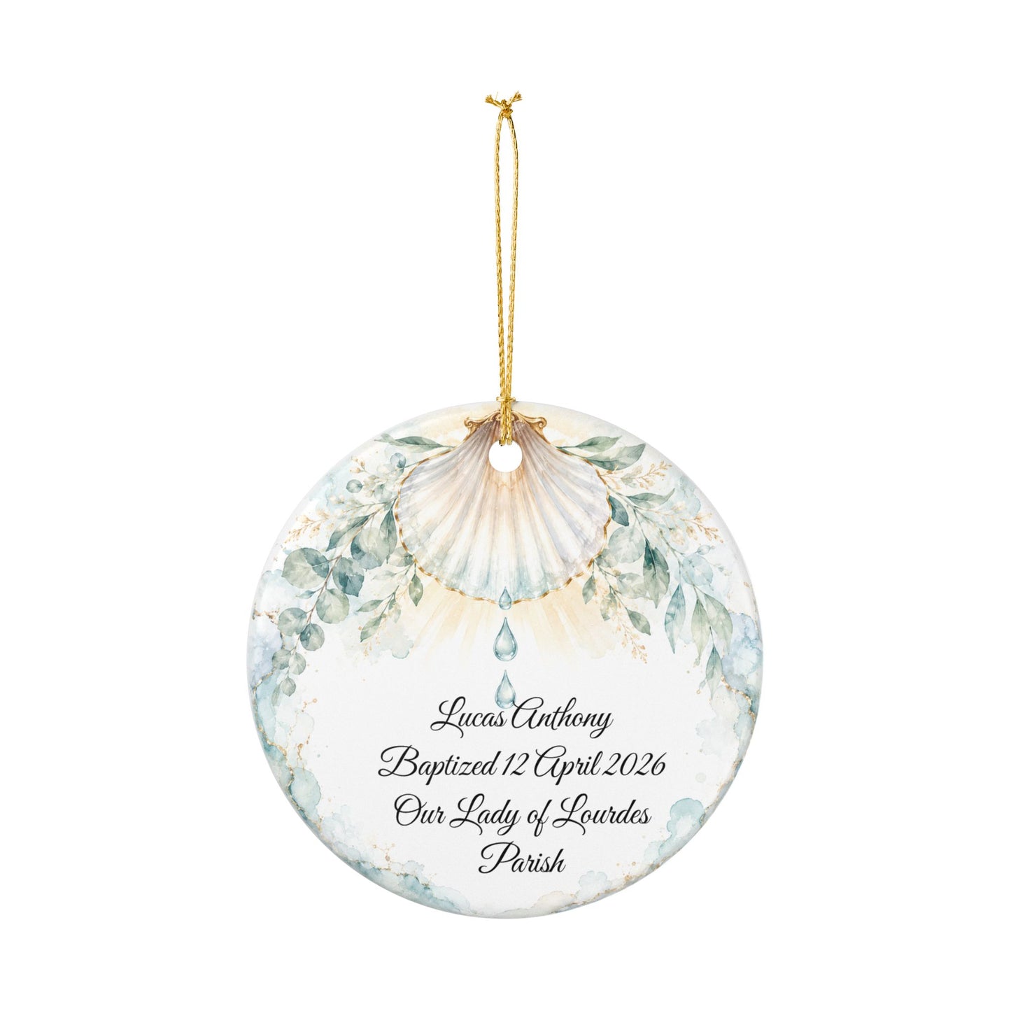 Baptism Shell Ornament Personalized, Traditional Christening Symbol Keepsake with Name & Date, Ceramic Catholic Baptism Gift for Baby