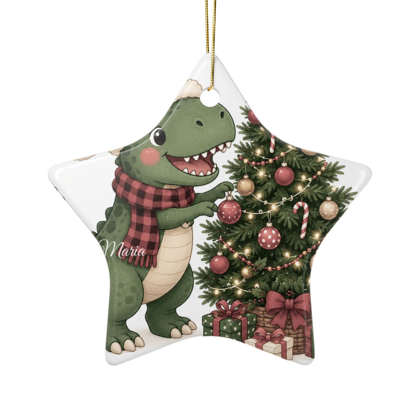 Cute Dino with Santa Hat Christmas Tree Ornament | Ceramic Ornament