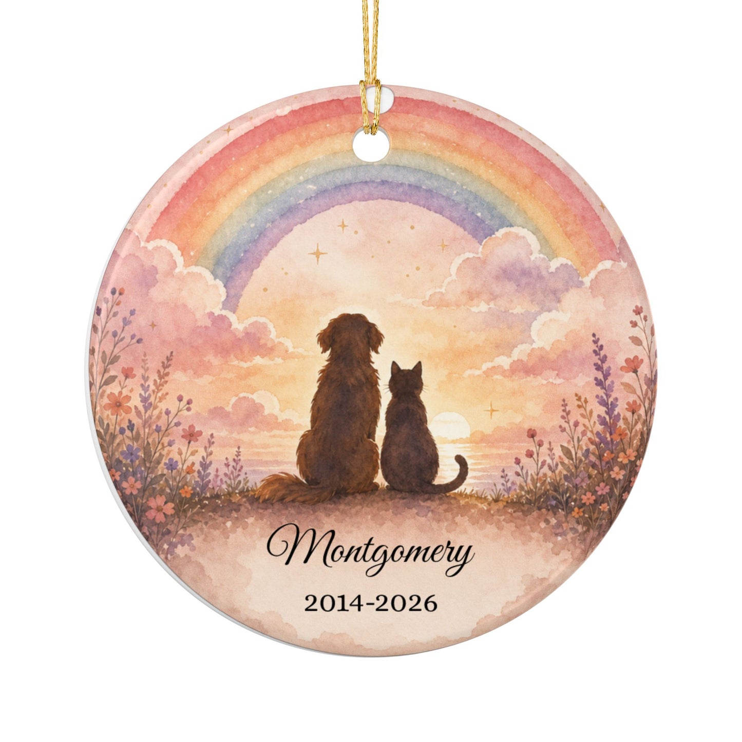 Pet Memorial Ornament Personalized, Rainbow Bridge Keepsake with Name, Dog Cat Remembrance Gift, Pet Loss Sympathy