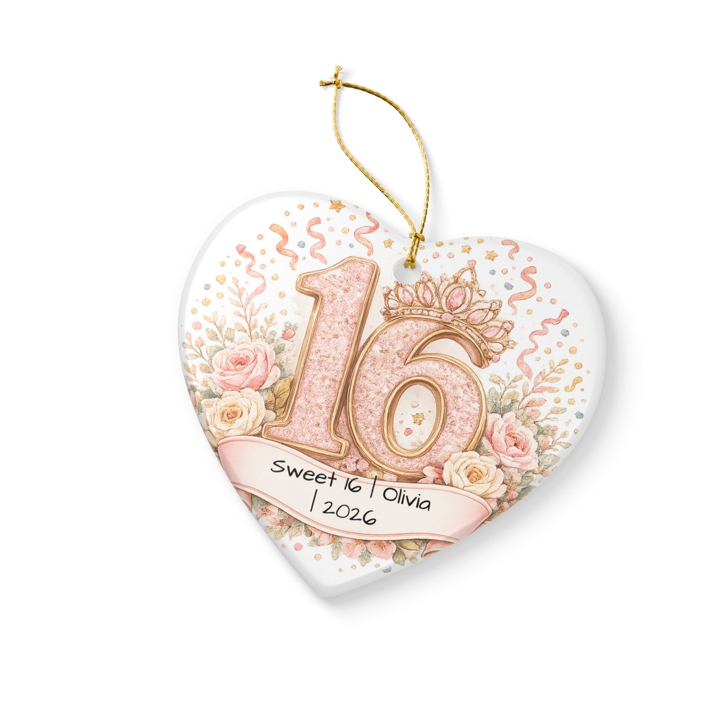 Sweet 16 Christmas Ornament Personalized with Name Year, Ceramic Birthday Keepsake, 16th Birthday Gift for Teen Girl