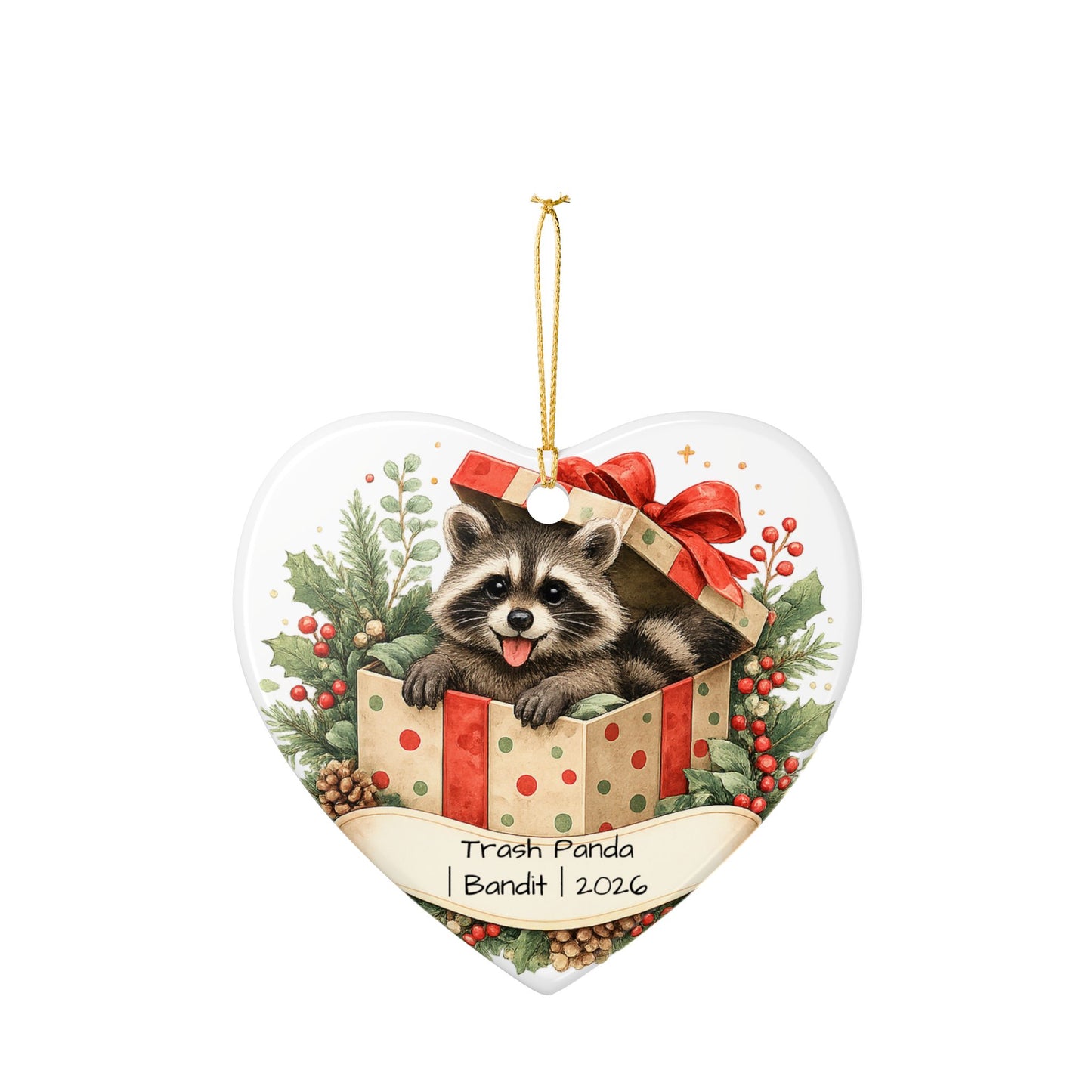 Trash Panda Christmas Ornament Personalized with Name, Funny Cute Ceramic Keepsake, Raccoon Lover Gift 2026