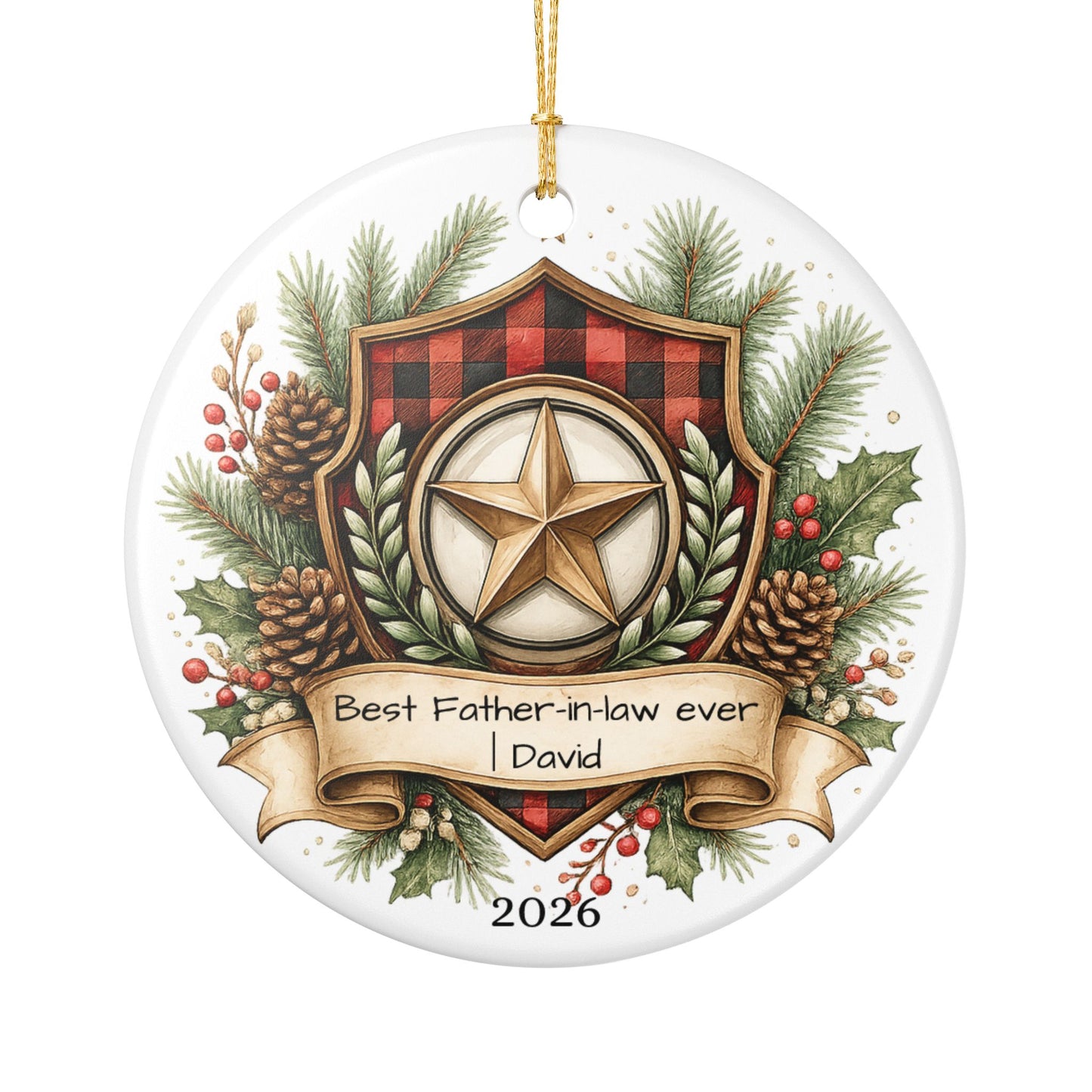 Best Father in Law Christmas Ornament Personalized, Ceramic Keepsake with Name, Gift from Son Daughter in Law 2026