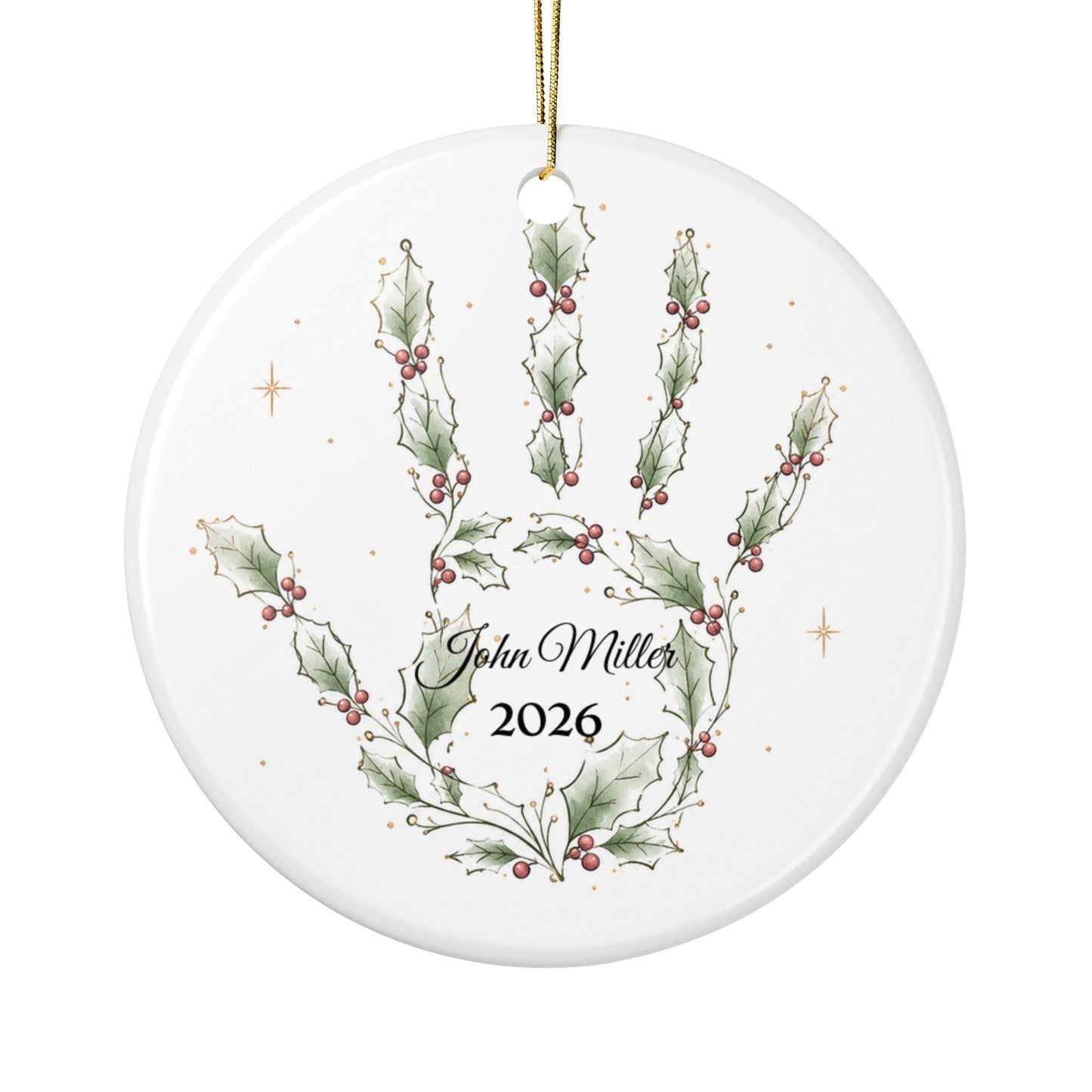 Holly Handprint Christmas Ornament | Ceramic Ornament