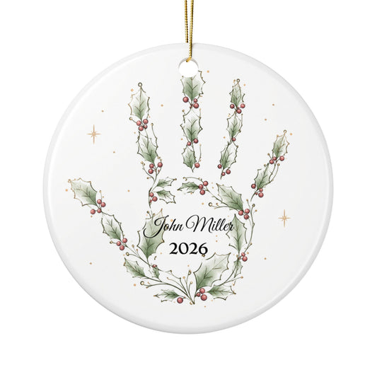 Holly Handprint Christmas Ornament | Ceramic Ornament