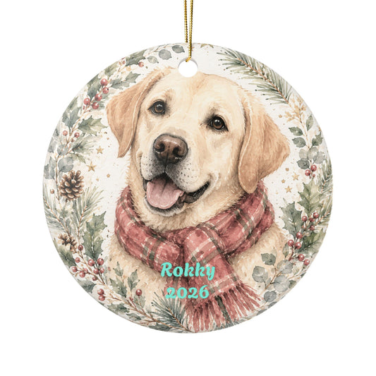 Yellow Labrador Portrait Ceramic Ornament | Personalized Pet Christmas Decoration