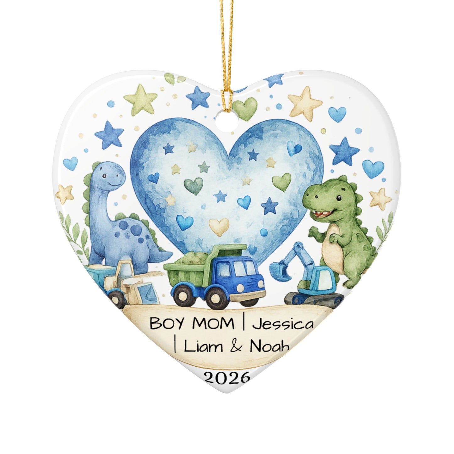 Boy Mom Christmas Ornament Personalized with Names, Ceramic Keepsake, Boy Mom Gift, Mother of Boys Gift 2026