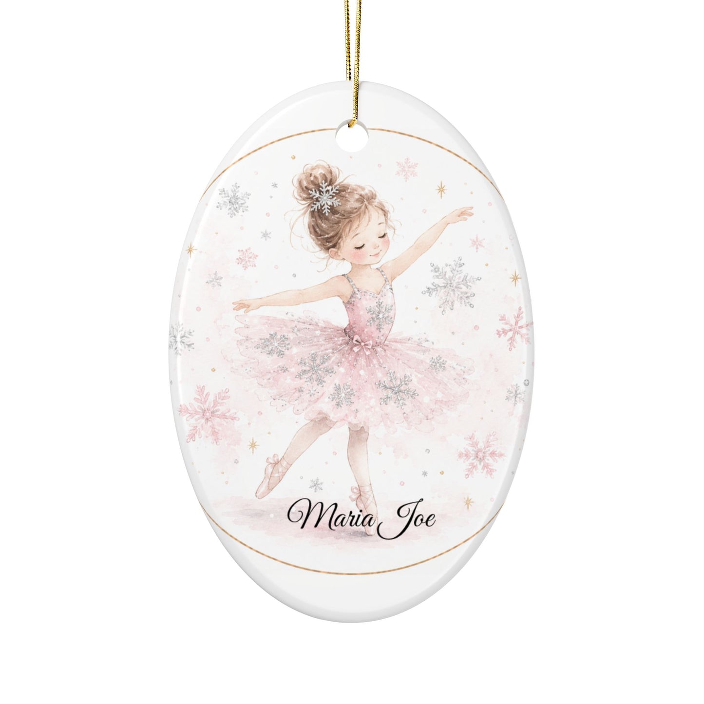 Ballet Ballerina with Snowflakes Ceramic Ornament | Two-Sided