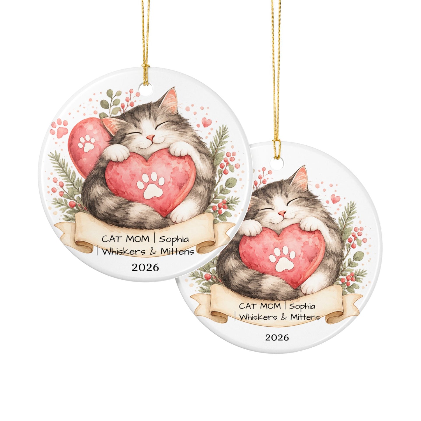 Cat Mom Christmas Ornament Personalized with Name, Ceramic Keepsake, Cat Mom Gift, Gift for Cat Lover Her 2026