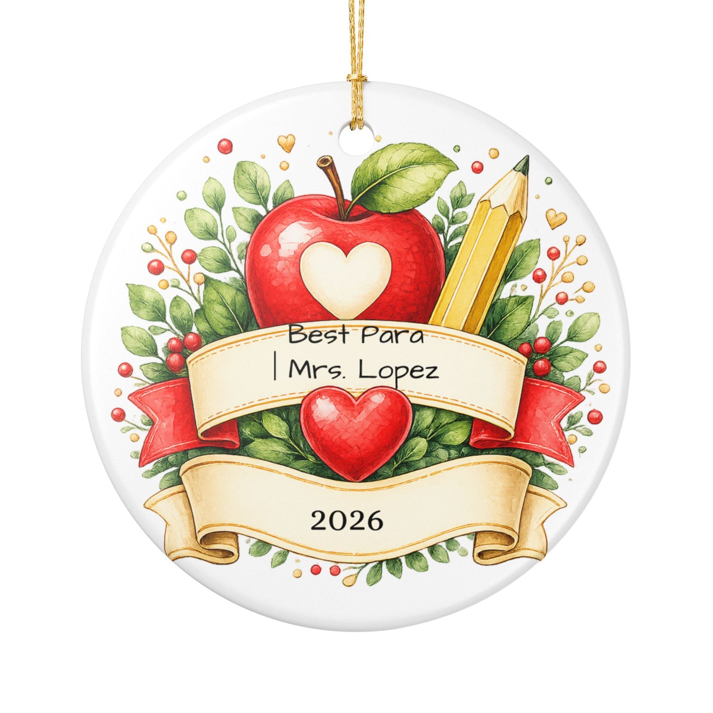 Paraprofessional Christmas Ornament Personalized, Ceramic Keepsake with Name, Para Appreciation Gift, Teacher Aide 2026