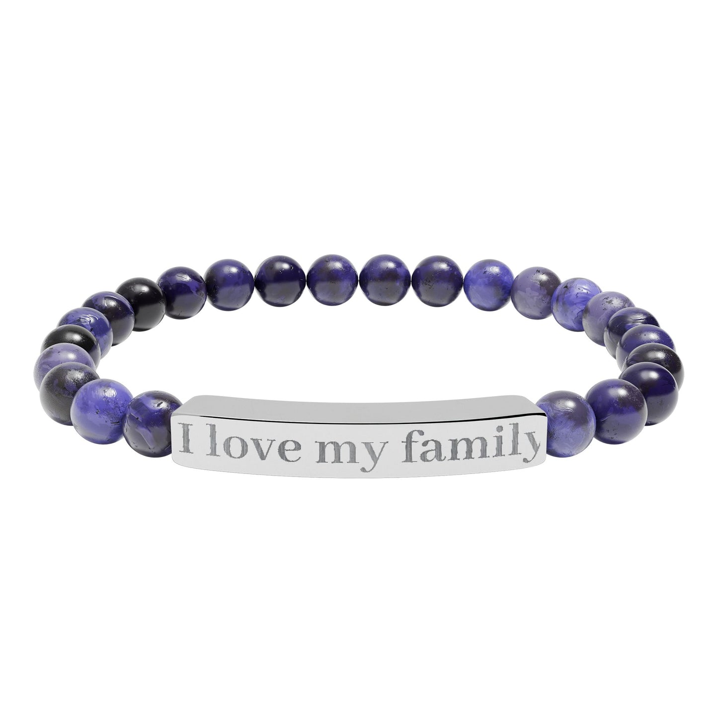 I Love My Family Bar Bracelet | Natural Stone Stretch Bracelet