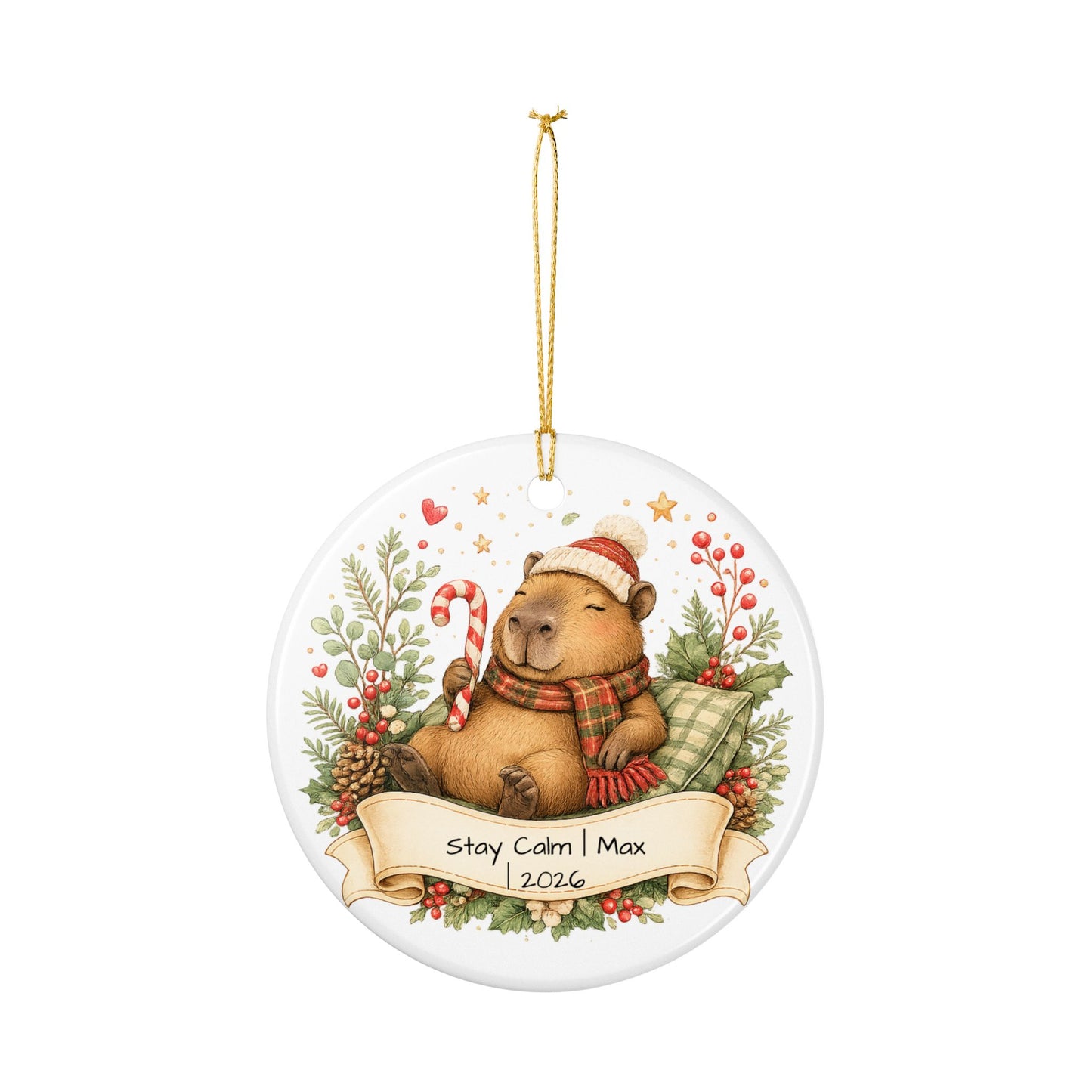 Funny Capybara Christmas Ornament Personalized with Name, Cute Ceramic Keepsake, Stay Calm Capybara Gift 2026