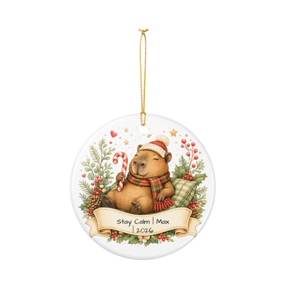 Funny Capybara Christmas Ornament Personalized with Name, Cute Ceramic Keepsake, Stay Calm Capybara Gift 2026