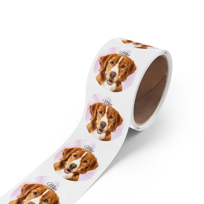 Custom Dog Face Sticker Roll round sticker labels | Personalized Pet Name