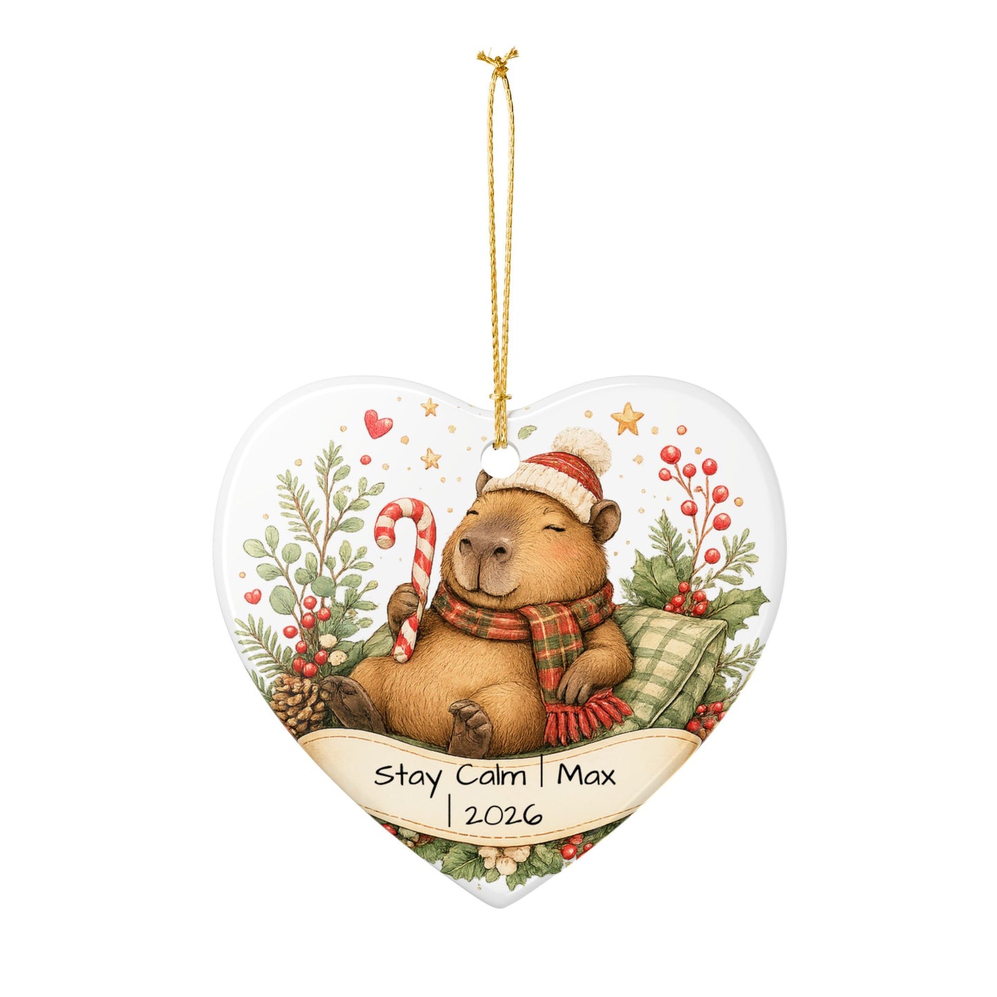 Funny Capybara Christmas Ornament Personalized with Name, Cute Ceramic Keepsake, Stay Calm Capybara Gift 2026
