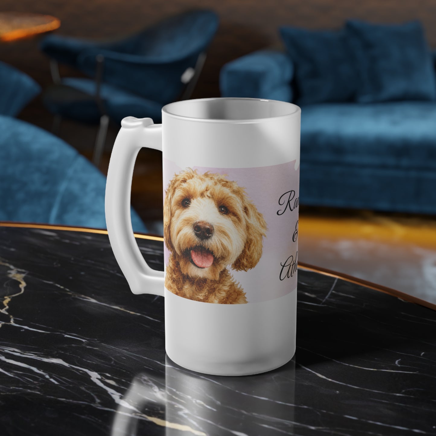 Personalized Dog Portraits Ranger & Athena Frosted Glass Beer Mug | Custom Pet Photo Stein
