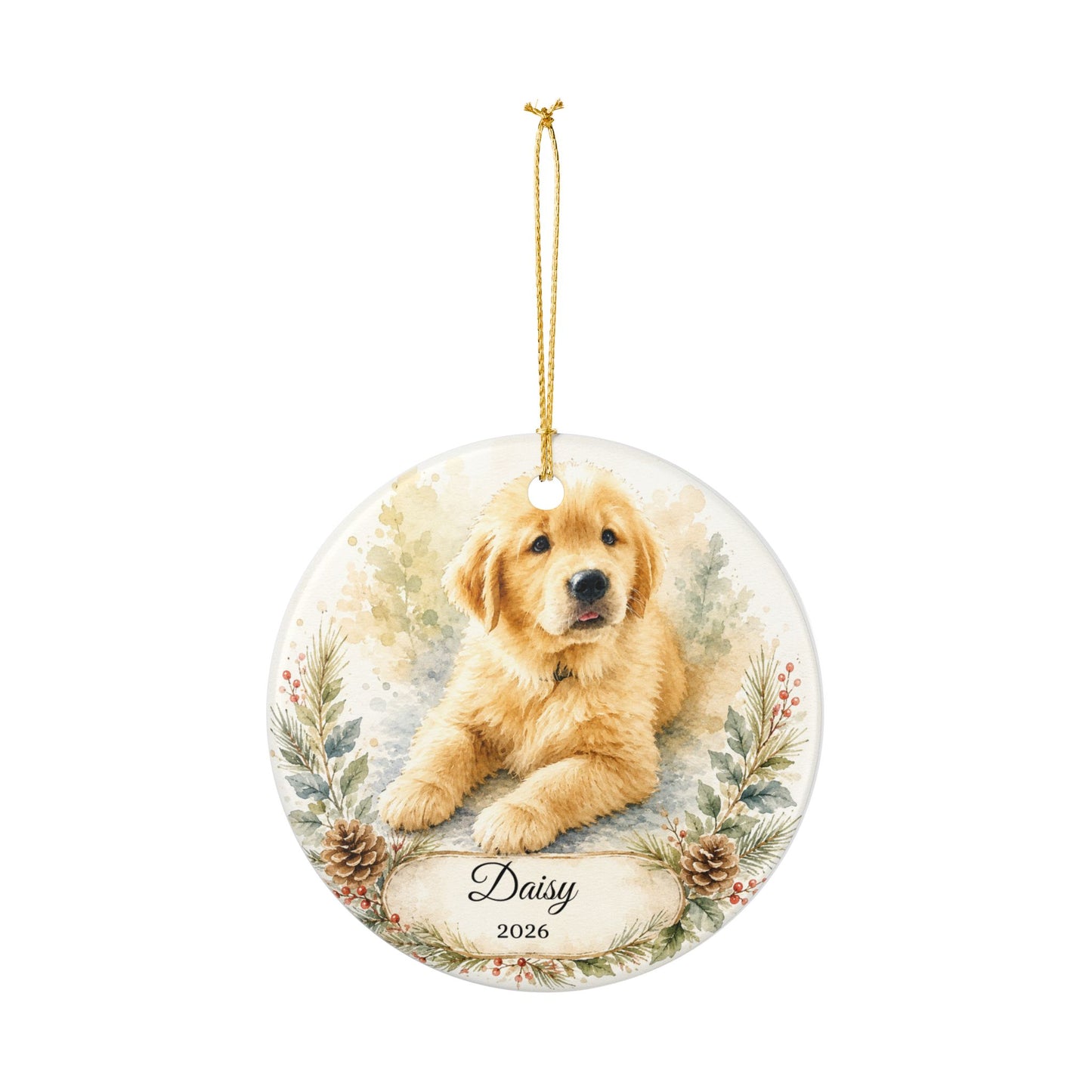 Golden Retriever Puppy Ornament | Ceramic Pet Memorial Christmas Ornament