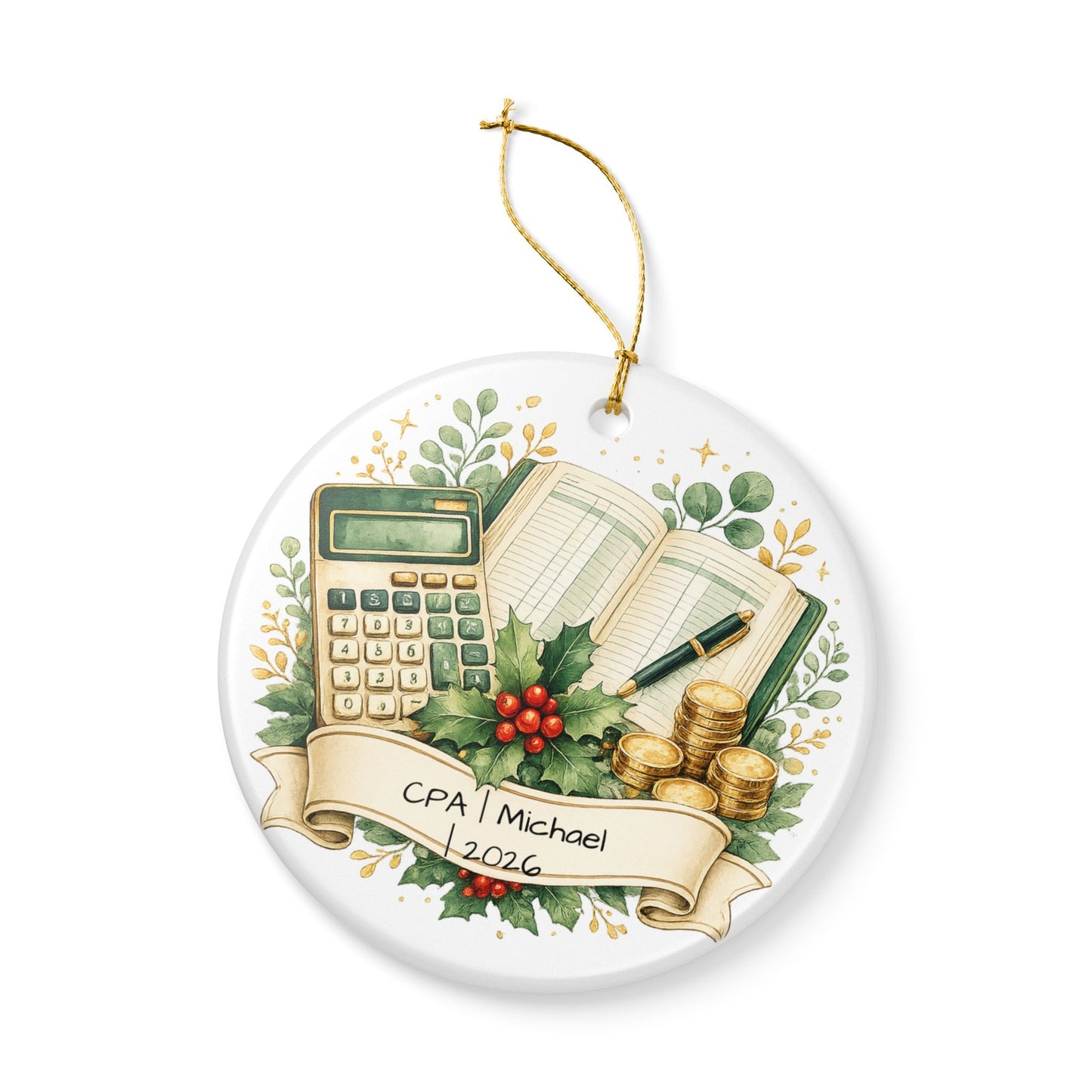CPA Christmas Ornament Personalized with Name, Ceramic Keepsake, Accountant Gift, Certified Public Accountant Gift 2026
