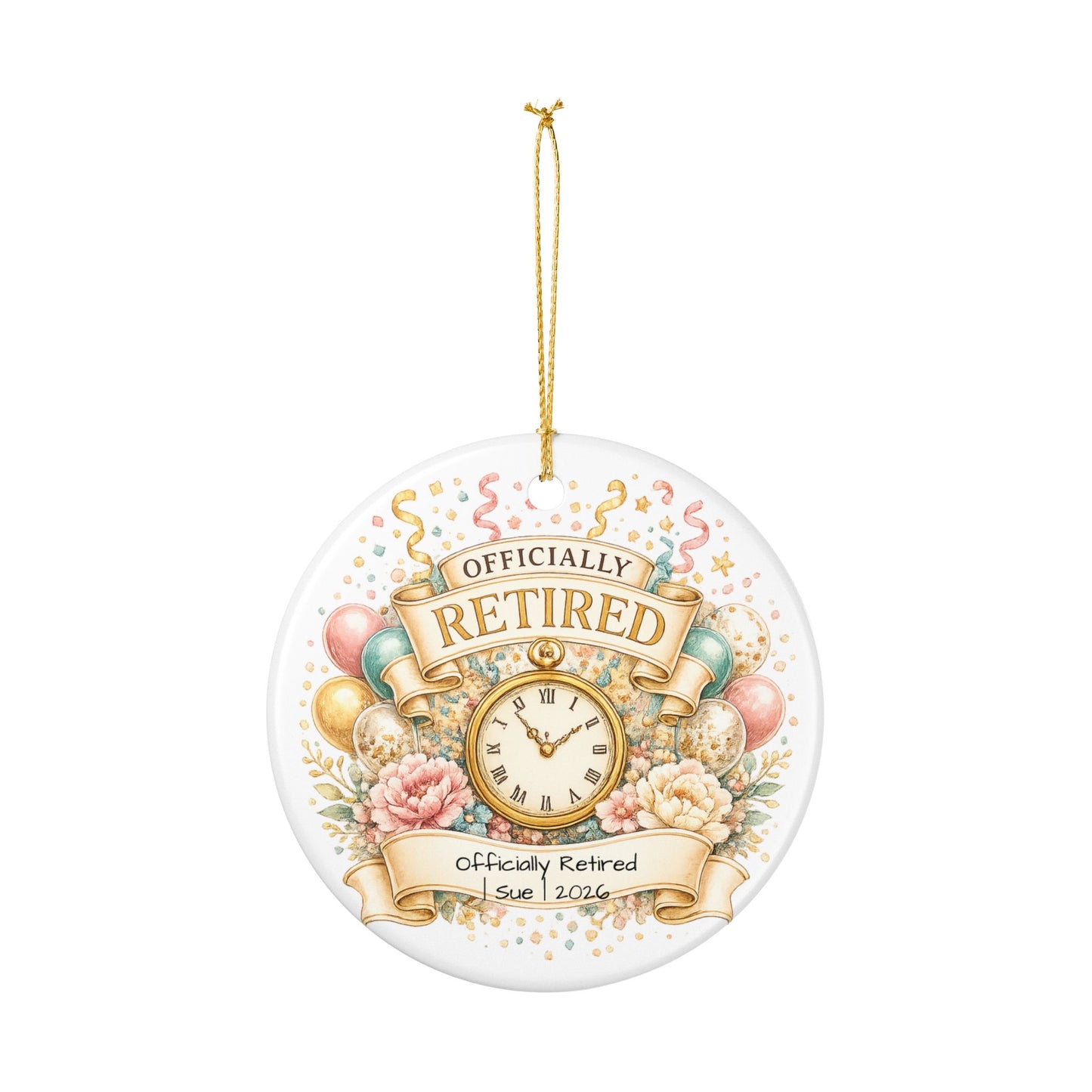 Officially Retired Christmas Ornament 2026 Personalized with Name, Ceramic Keepsake, Retirement Gift for Coworker