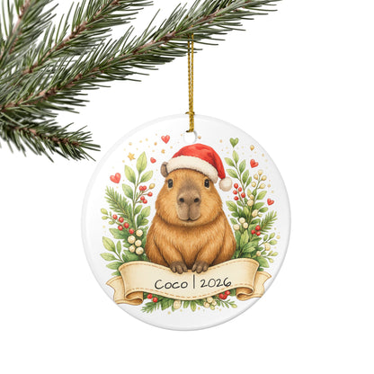 Capybara Christmas Ornament Personalized with Name, Cute Santa Hat Ceramic Keepsake, Capybara Lover Gift 2026