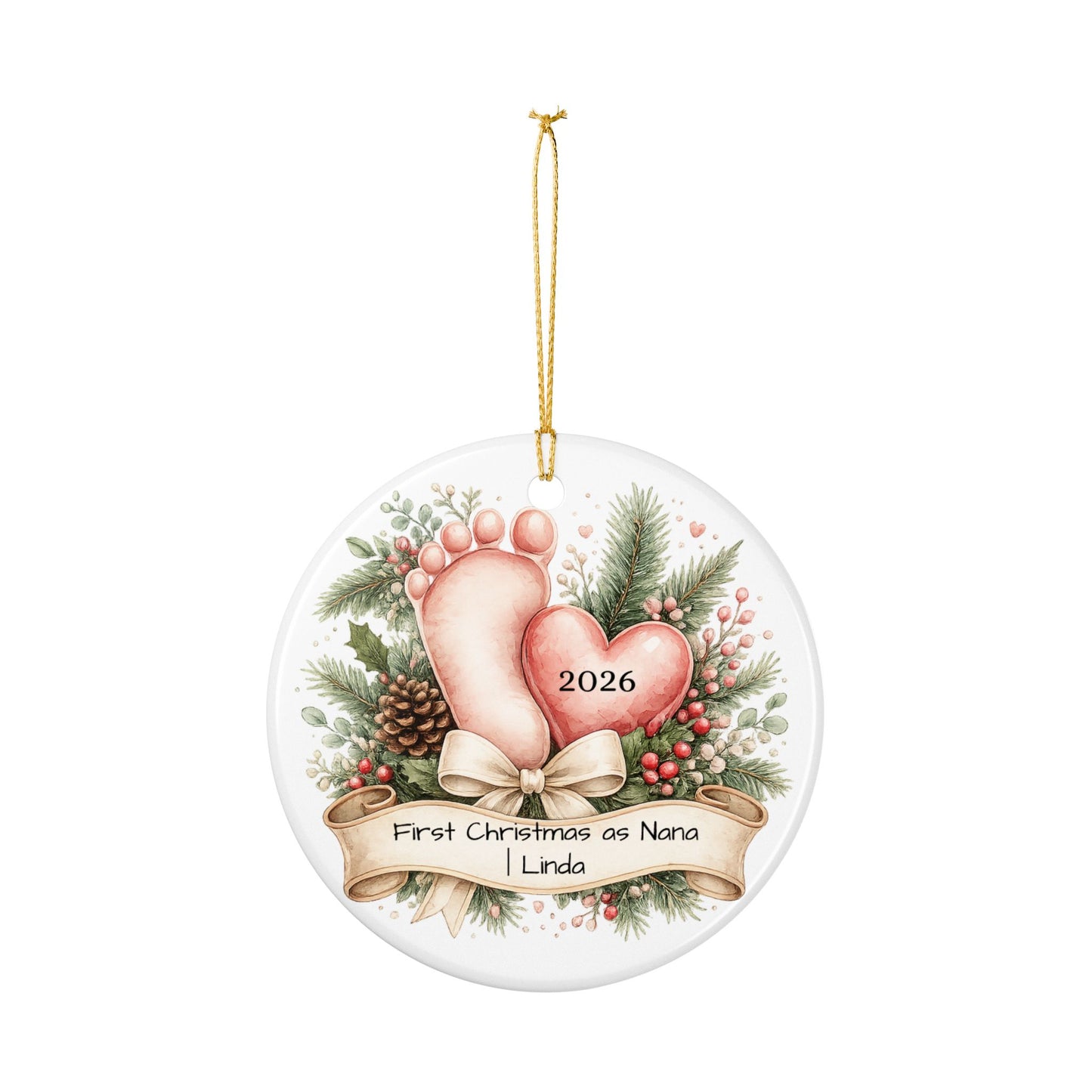 First Christmas as Nana Ornament 2026 Personalized, New Grandma Ceramic Keepsake, New Nana Gift, Pregnancy Reveal