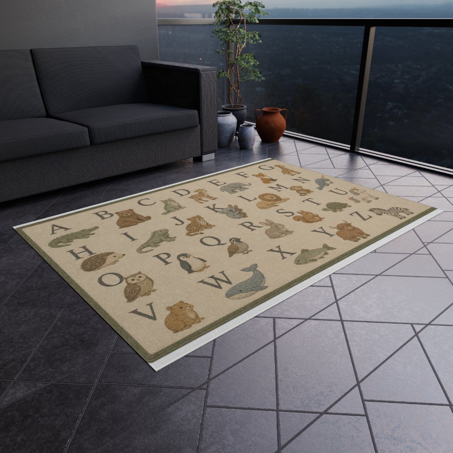 Alphabet Animals Outdoor Rug | ABC Kids Nursery Playroom Mat