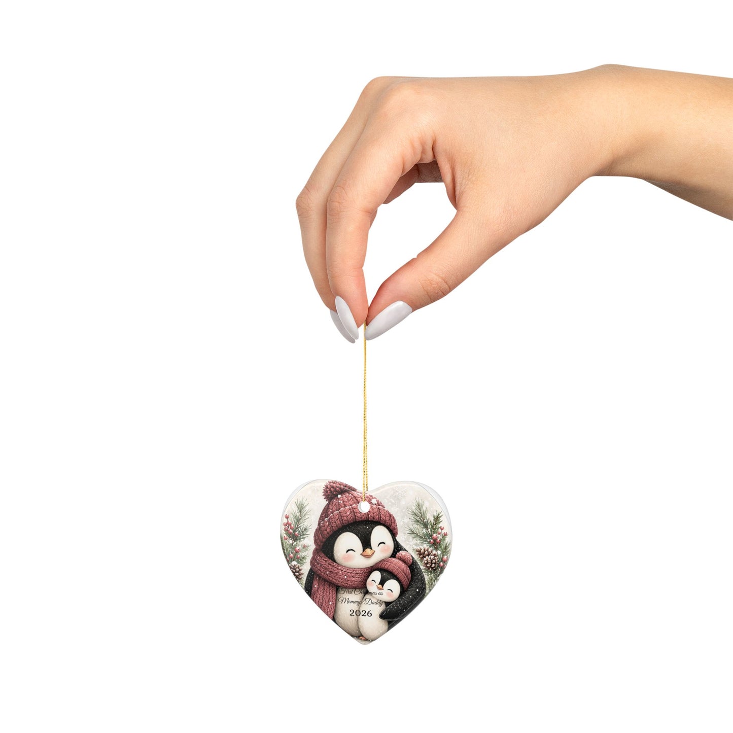 Penguin Family Hug Ceramic Ornament | 2026 Holiday Keepsake