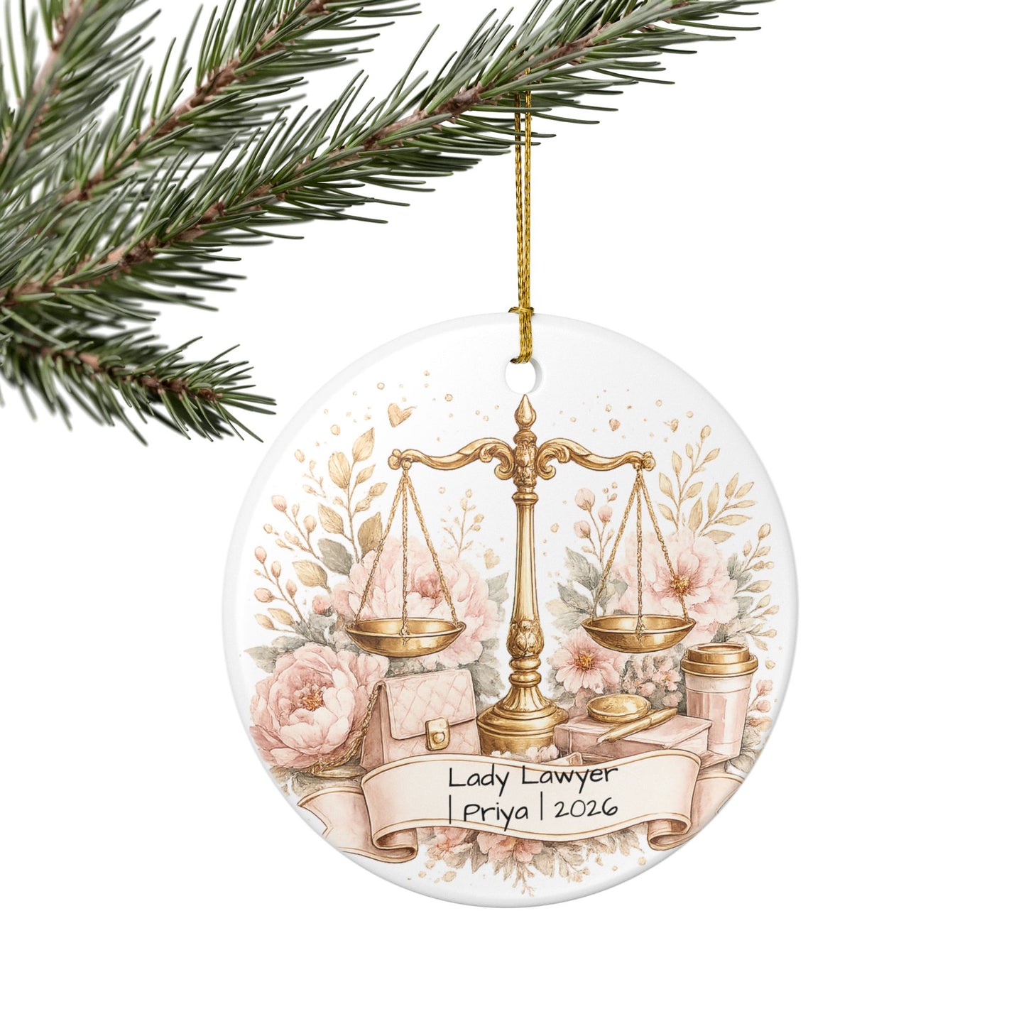 Female Lawyer Christmas Ornament Personalized with Name, Ceramic Keepsake, Lady Lawyer Attorney Gift for Her 2026