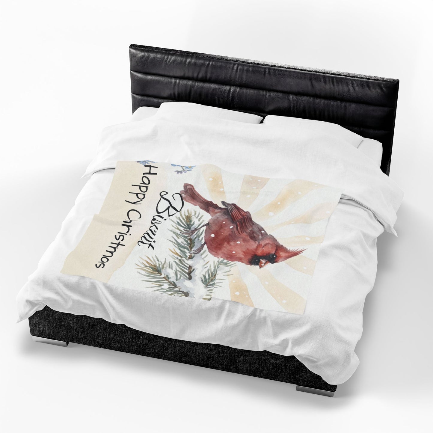 Copy of Bearded Man Portrait Velveteen Plush Blanket | Holiday Script "Happy Christmas"