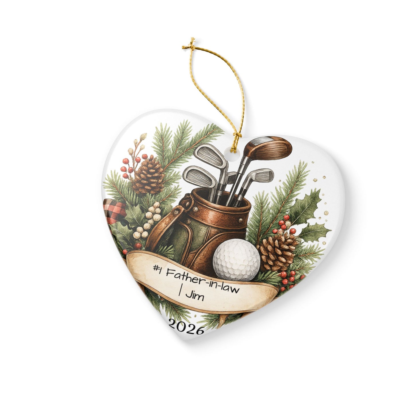 Golf Father in Law Ornament Personalized, Rustic Ceramic Keepsake with Name, Golfer FIL Christmas Gift 2026