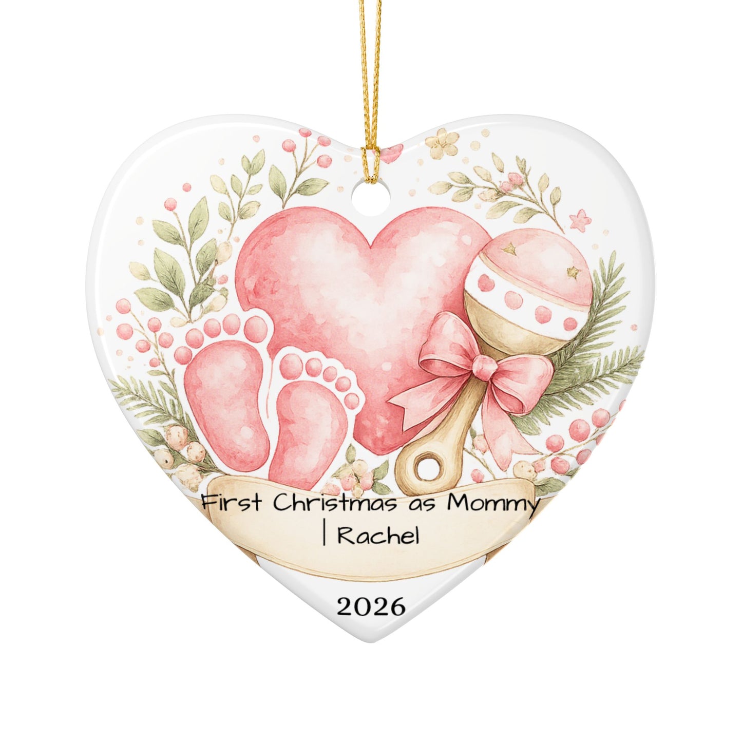 First Christmas as Mom Ornament 2026 Personalized, New Mom Ceramic Keepsake with Name, New Mom Gift, Baby Shower Gift