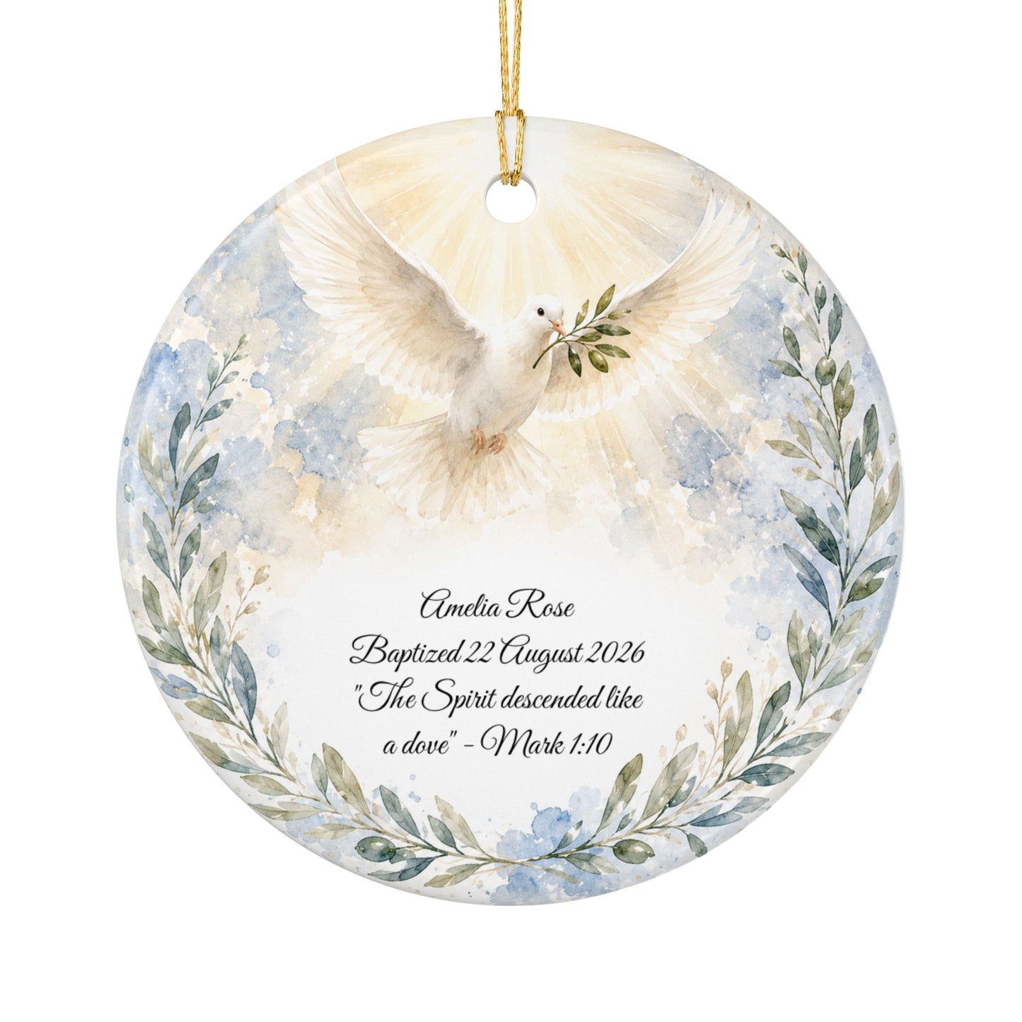 Dove Baptism Ornament Personalized, Holy Spirit Christening Keepsake with Name, Ceramic Baby Dedication Gift, Godparent Gift from Godchild